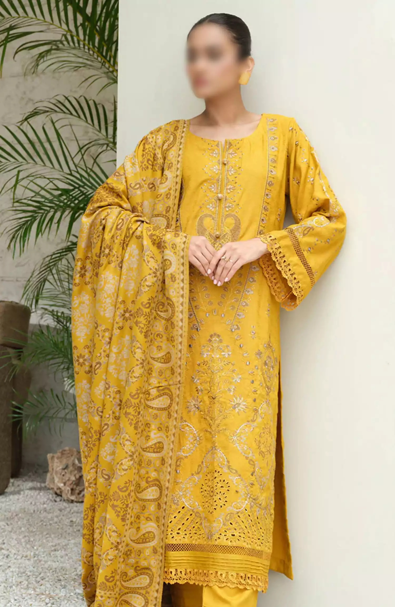 Sequins Embroidered Dyed Self Wool Collection by Marjjan - MDS-71 (MUSTARD)