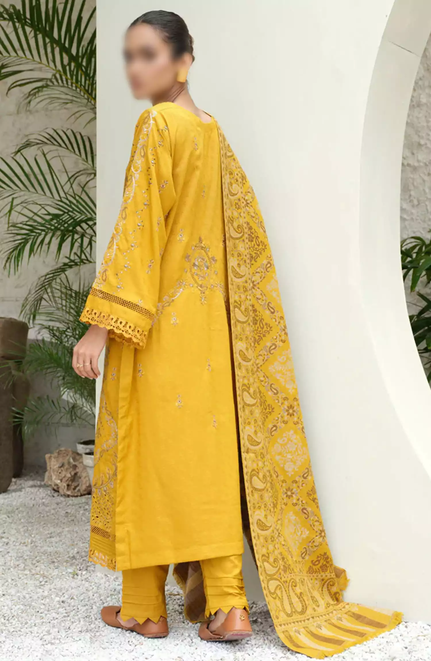 Sequins Embroidered Dyed Self Wool Collection by Marjjan - MDS-71 (MUSTARD)