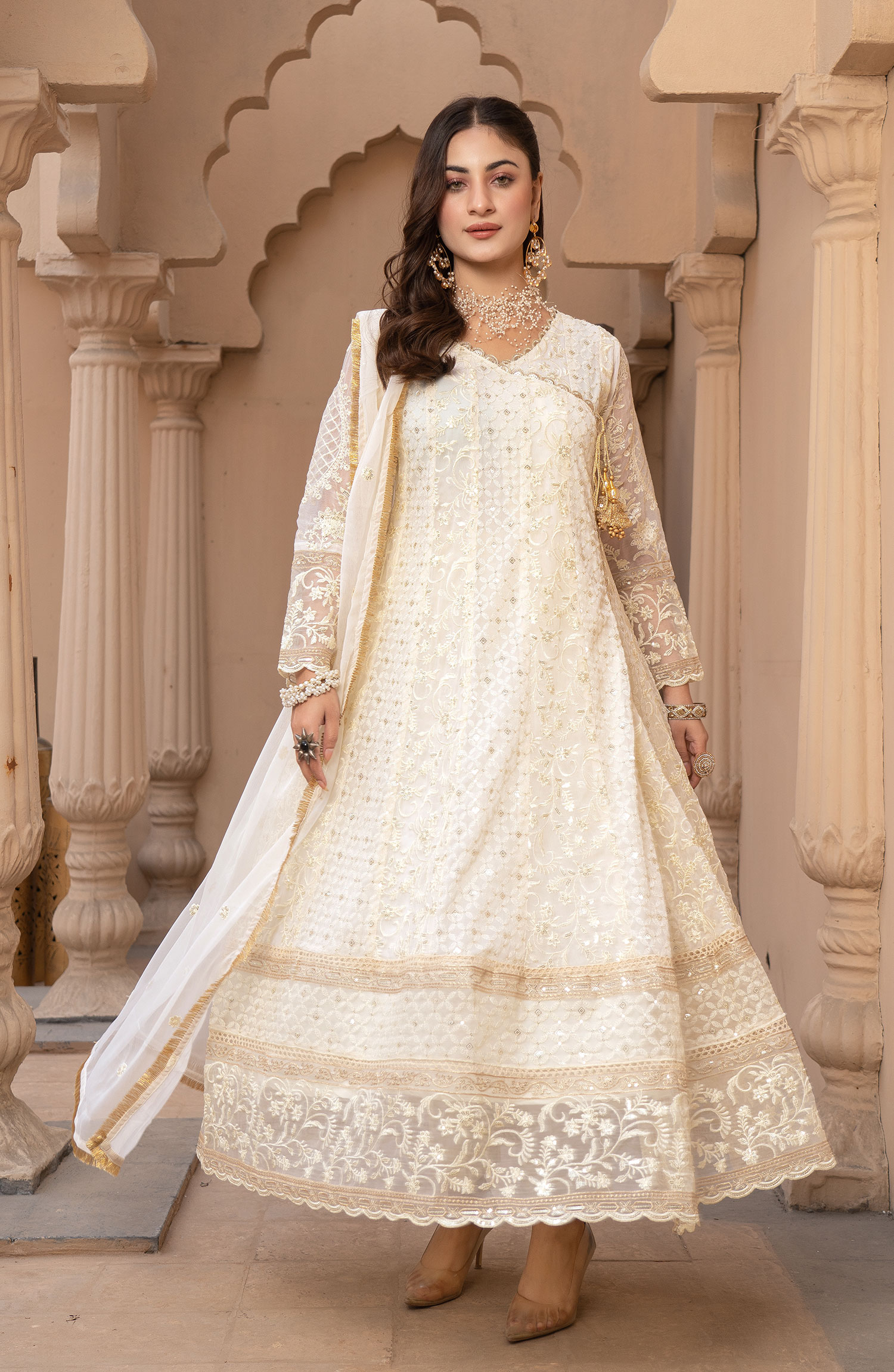 Raqs E Mughal Stitched Collection By AL Harir Apparel - Mehak Off White