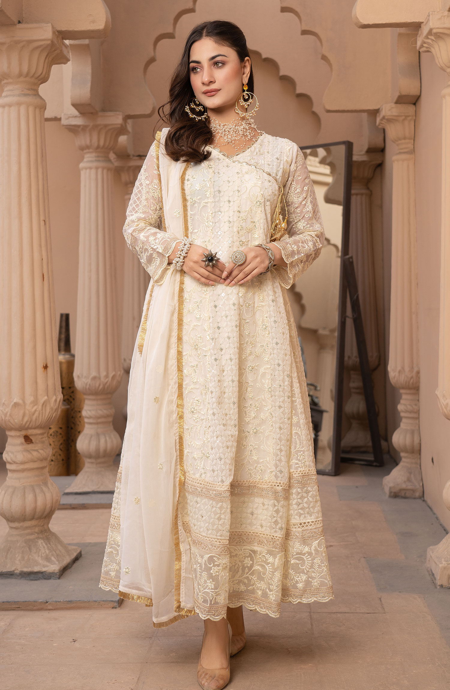 Raqs E Mughal Stitched Collection By AL Harir Apparel - Mehak Off White