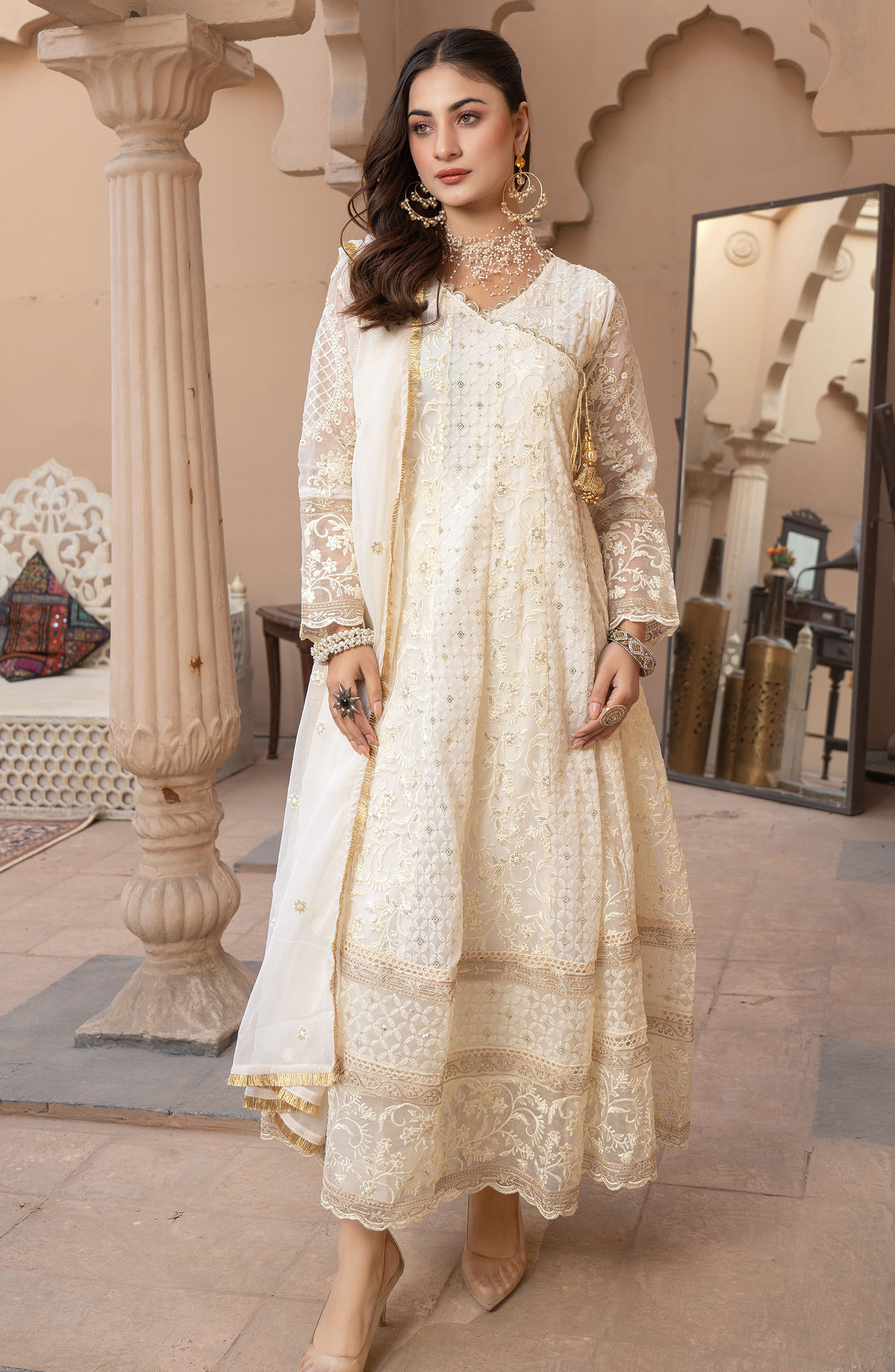 Raqs E Mughal Stitched Collection By AL Harir Apparel - Mehak Off White