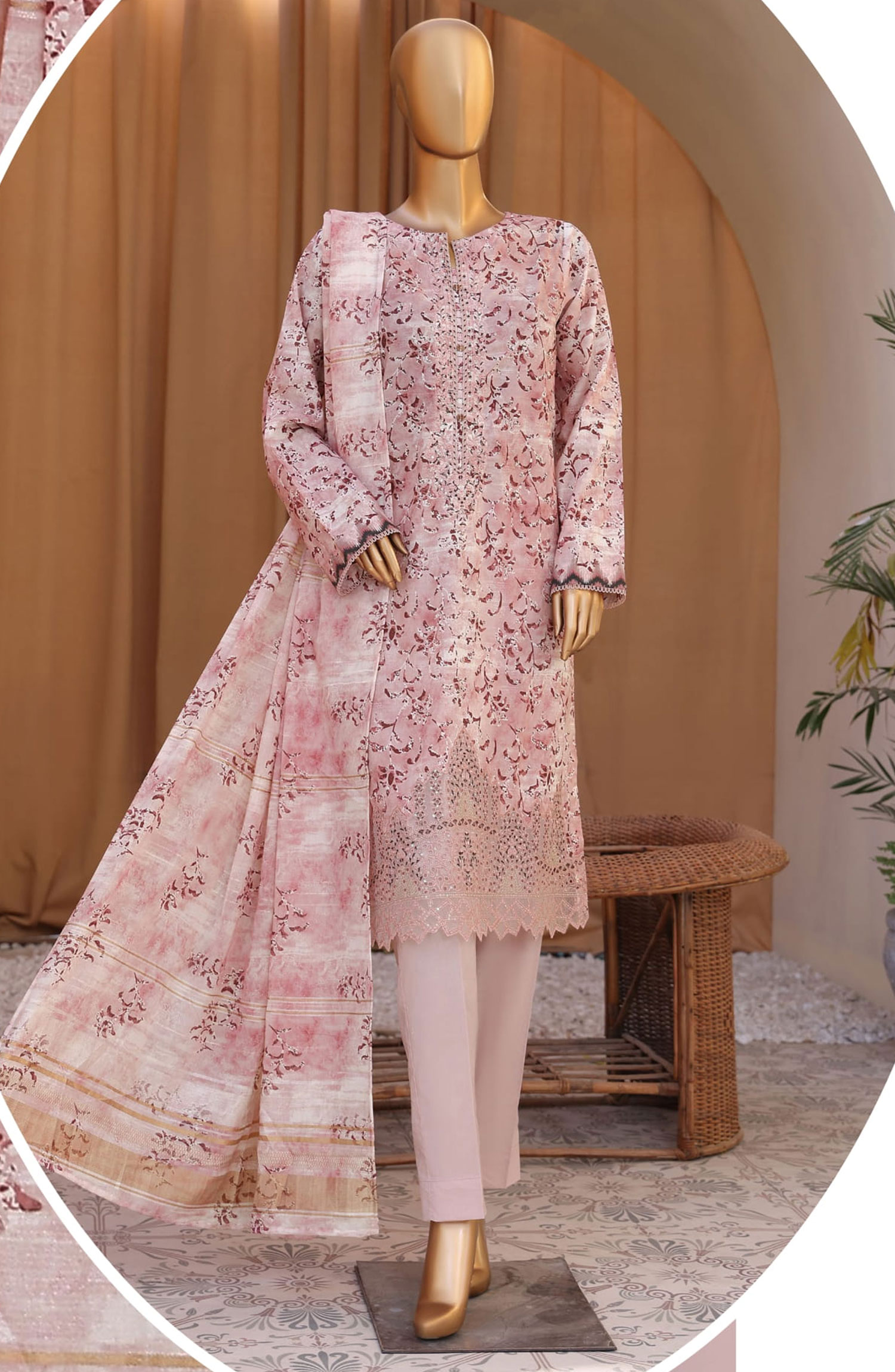 HZ Mahee Embroidered Shirt with Fancy Jacquard Dupatta Collection - MEJ-900