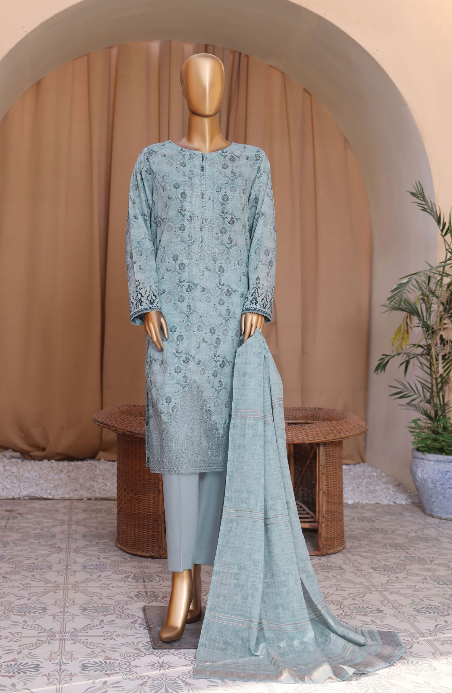 HZ Mahee Embroidered Shirt with Fancy Jacquard Dupatta Collection - MEJ-903