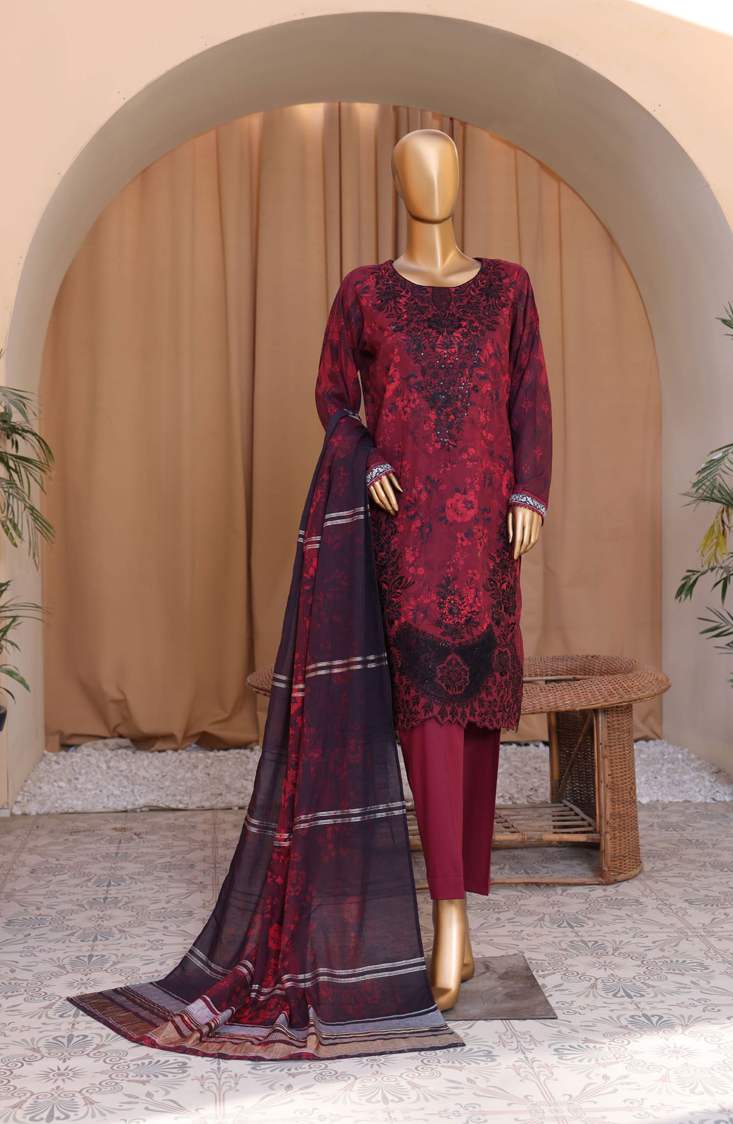 HZ Mahee Embroidered Shirt with Fancy Jacquard Dupatta Collection - MEJ-906