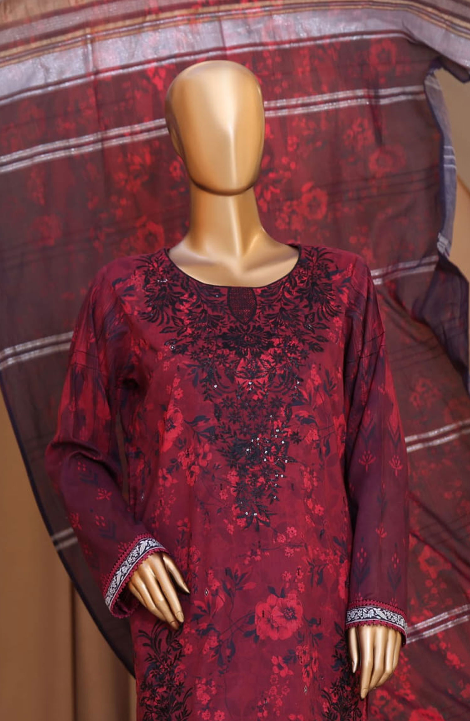 HZ Mahee Embroidered Shirt with Fancy Jacquard Dupatta Collection - MEJ-906