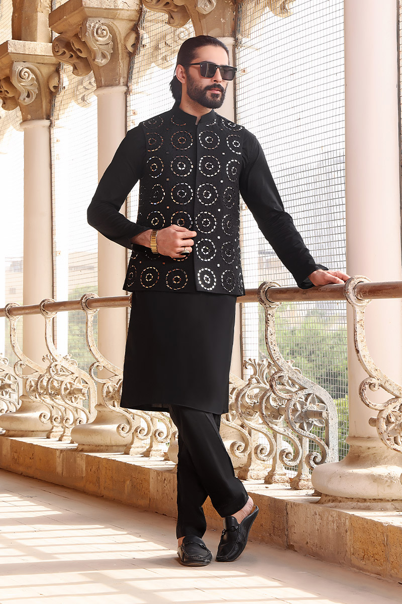 TGM Fancy 3 Pc Waist coat and Suit Collection - Midnight Mirage