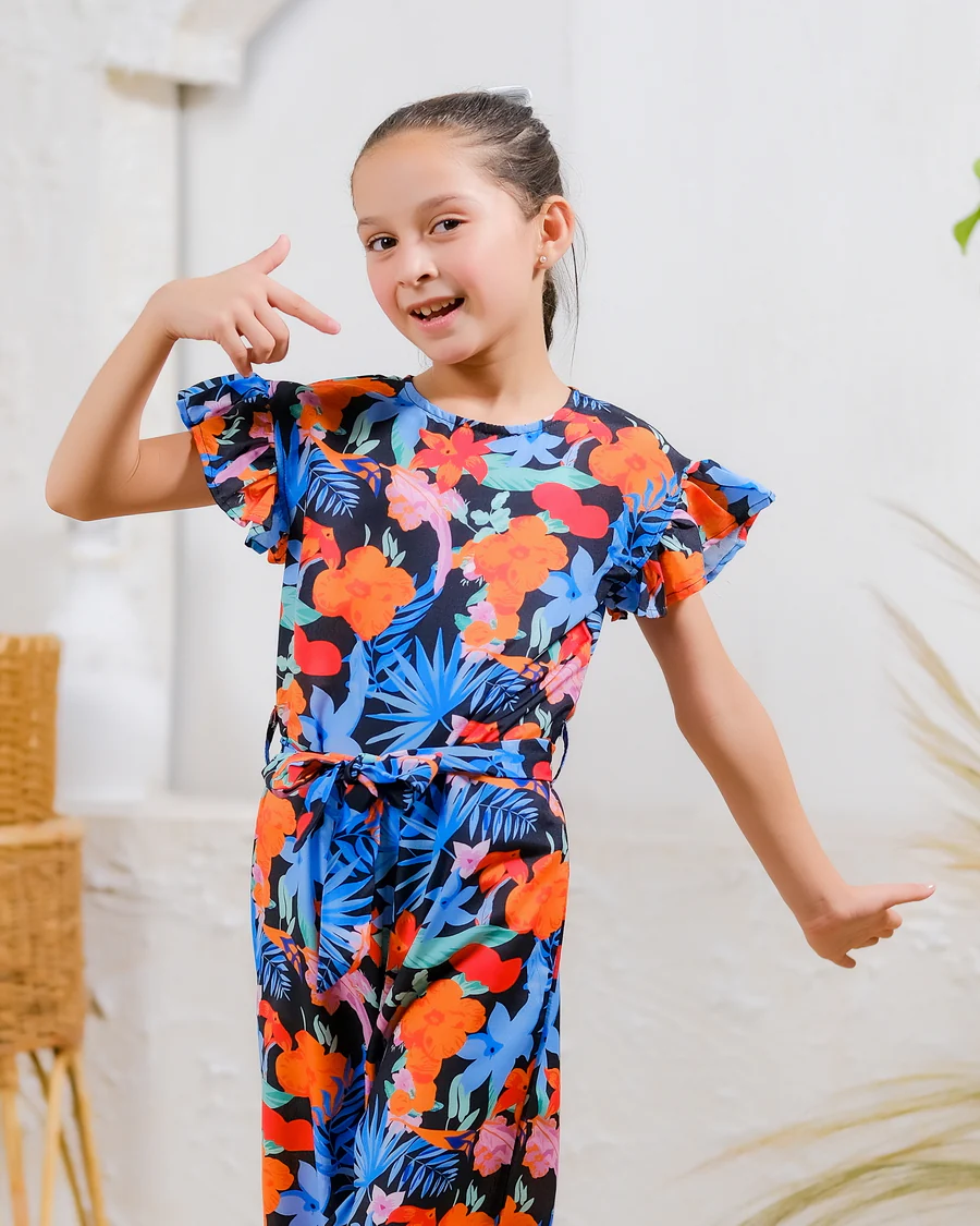 Kids 1 pc ready to wear - Midnight Tropics Jumpsuit