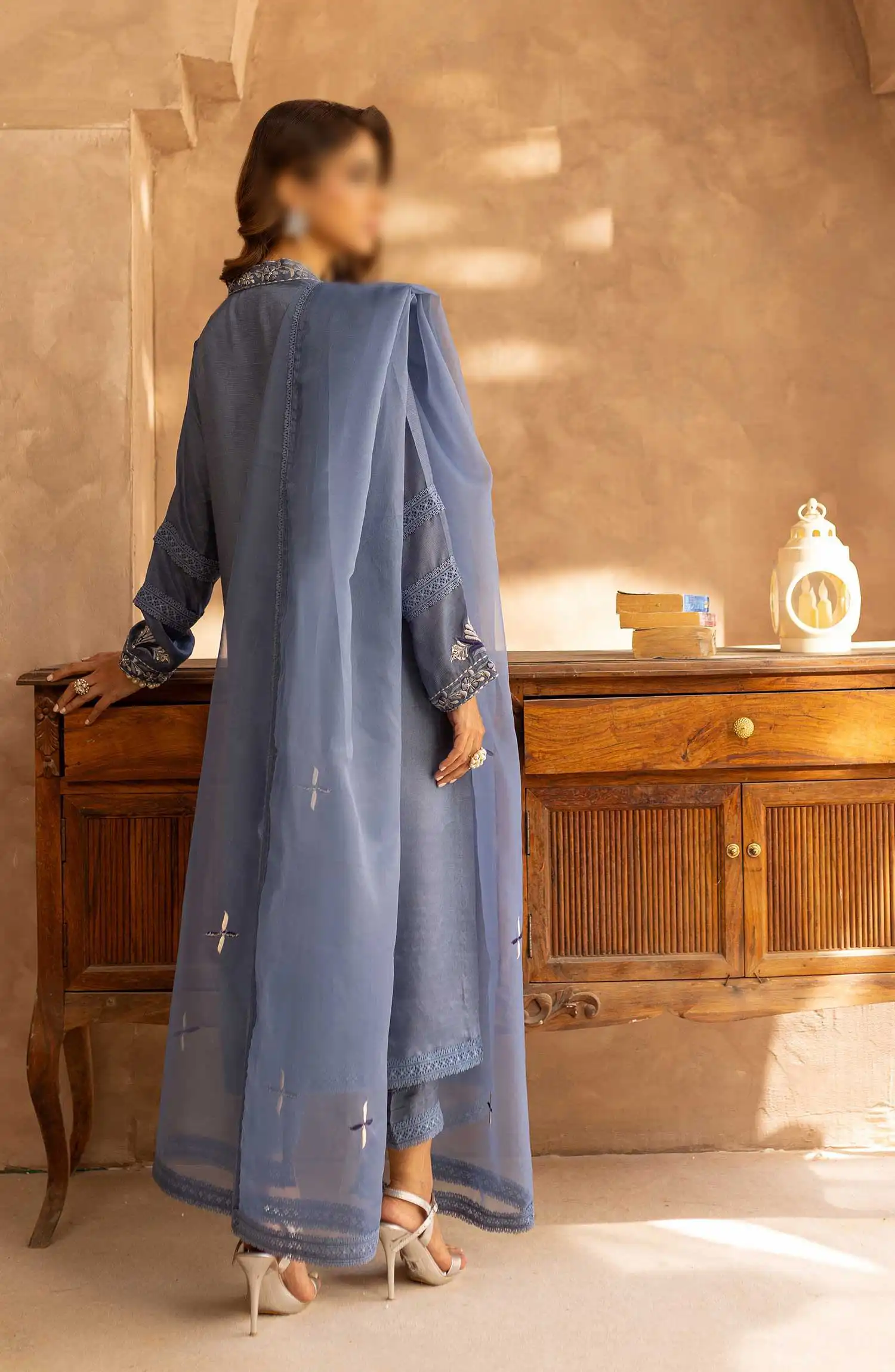 Merakish Zunairi Raw Silk Hand Work Embellished Collection - Moonslight blue