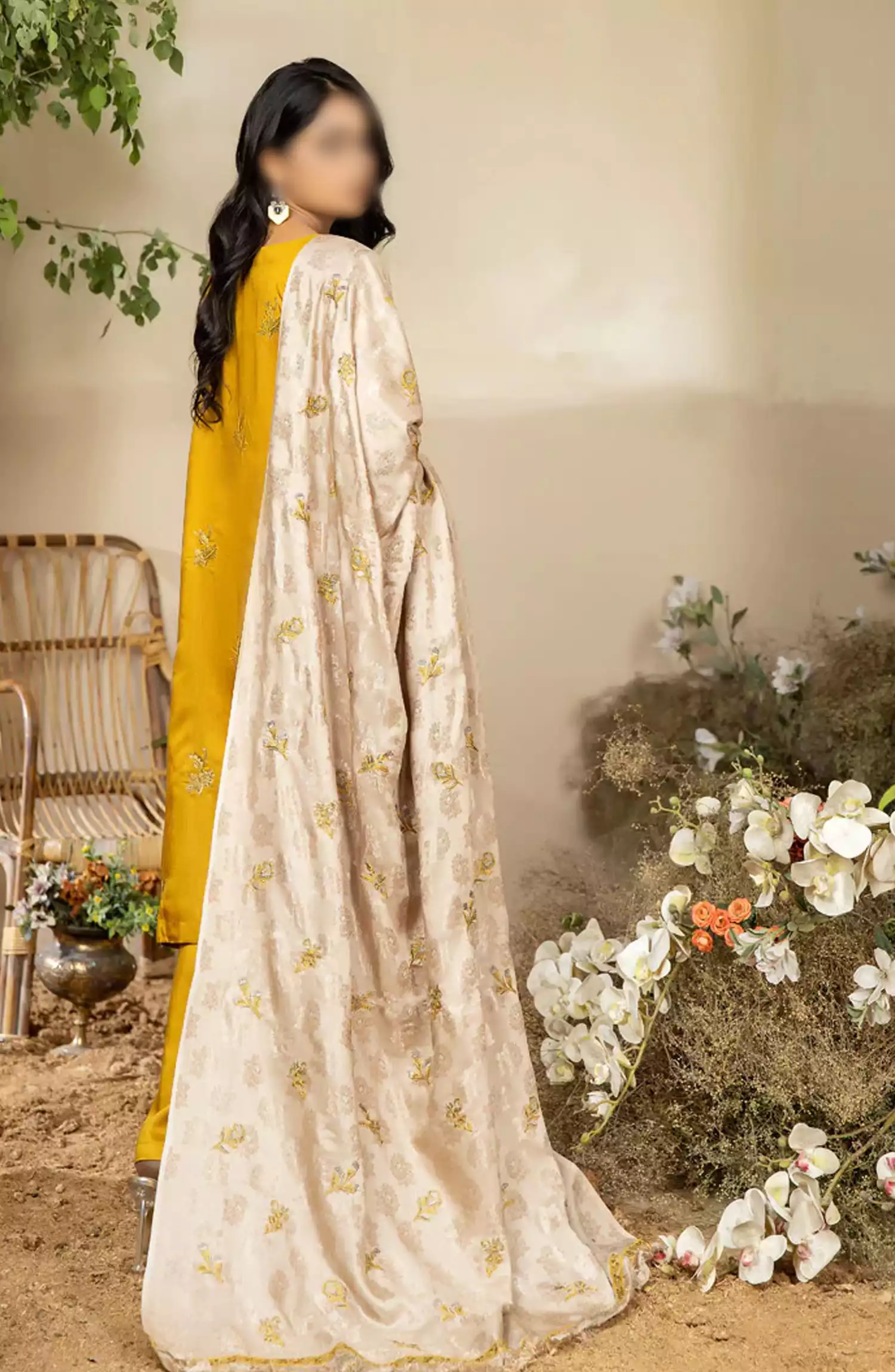 Marjjan Dyed Silk Viscose Embroidered Collection - MV-262 (MUSTARD