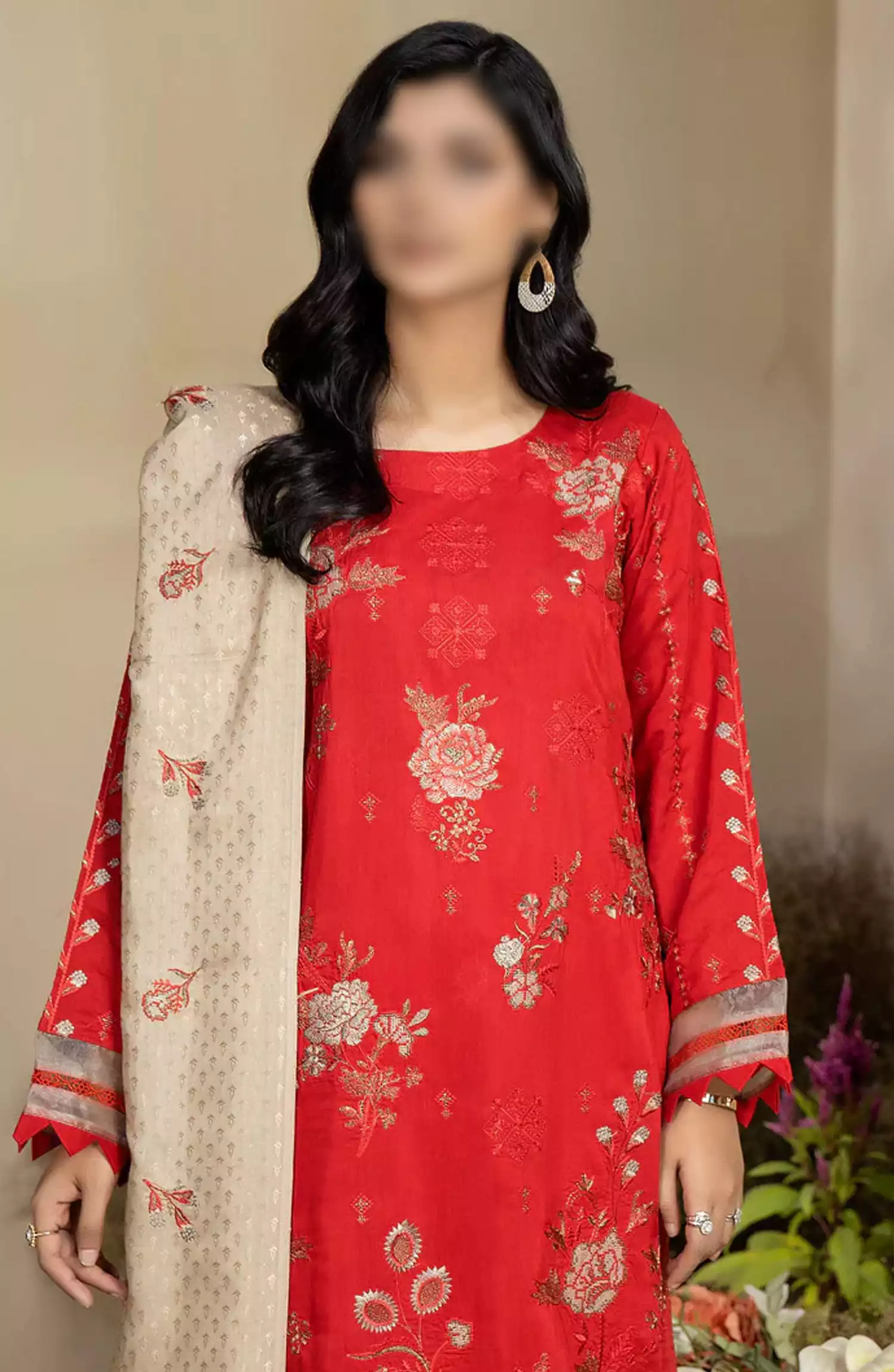 Marjjan Dyed Silk Viscose Embroidered Collection - MV-262 (RED)