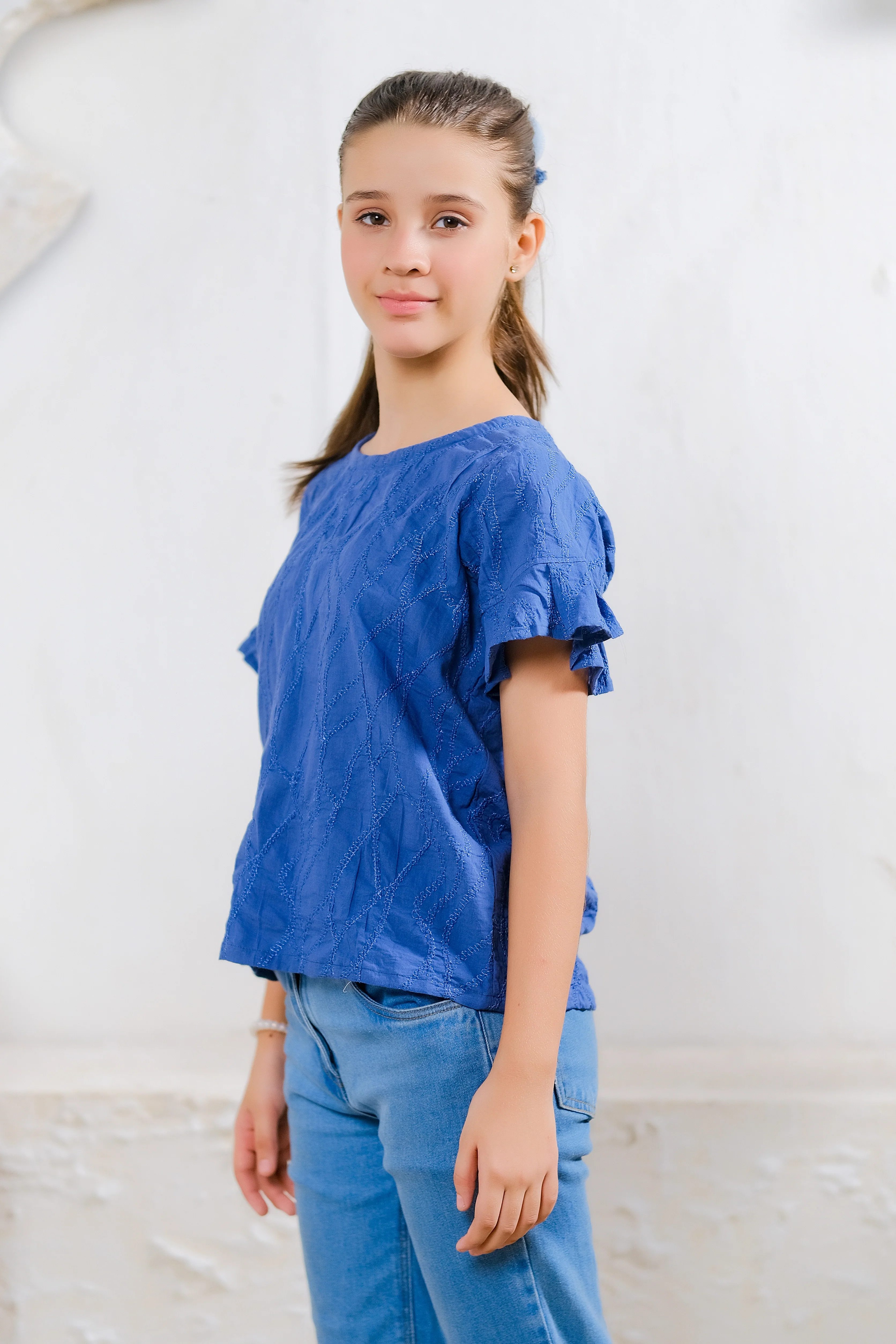 Kids Shirts & Tops - Navy Blue Diamond Textured Top