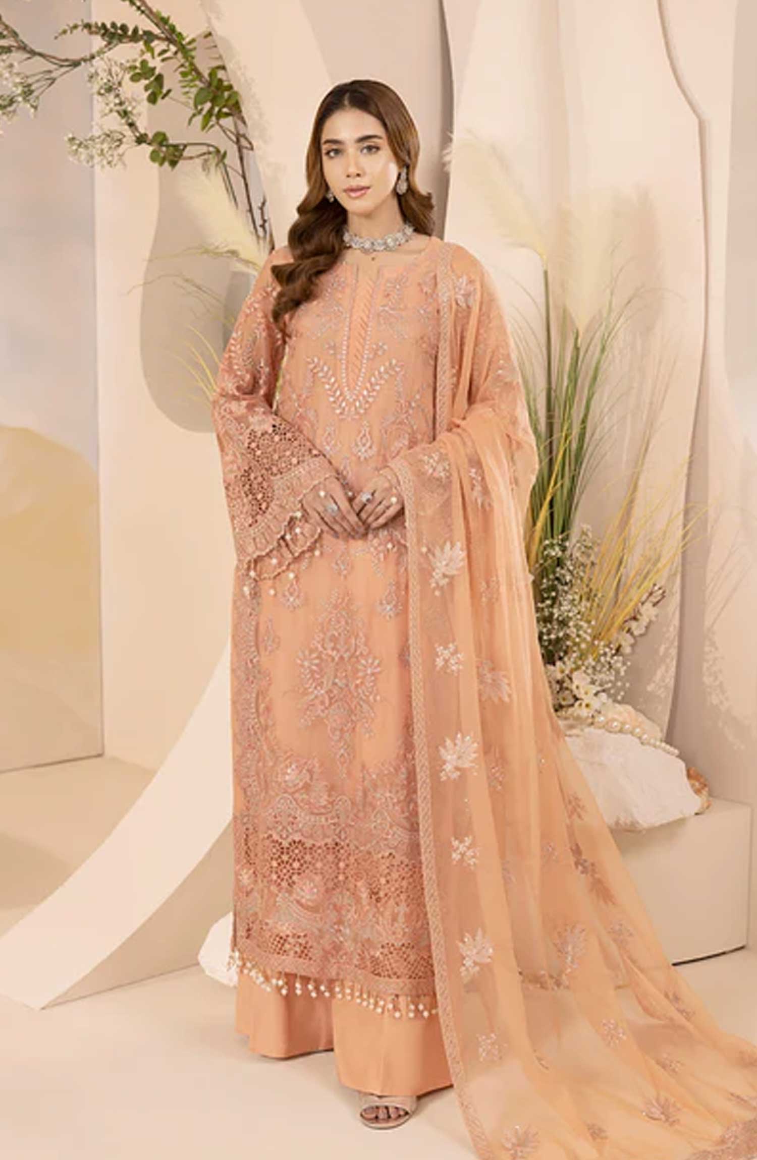 Lamisah Luxury Chiffon Unstitched Collection By Lavish Premium - Pastel Peach