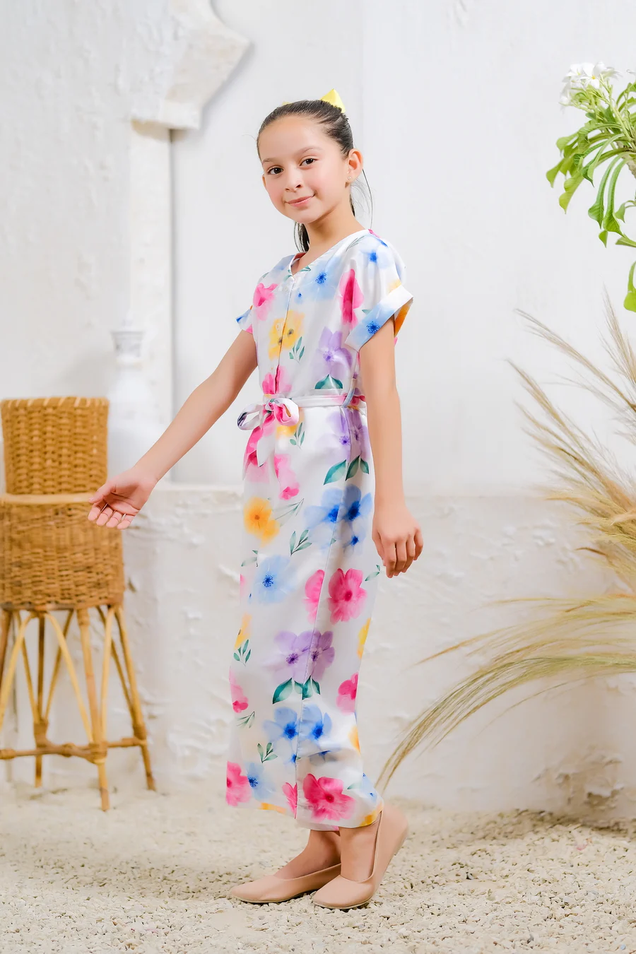 Kids 1 pc ready to wear - Pastel Petals Jumpsuit