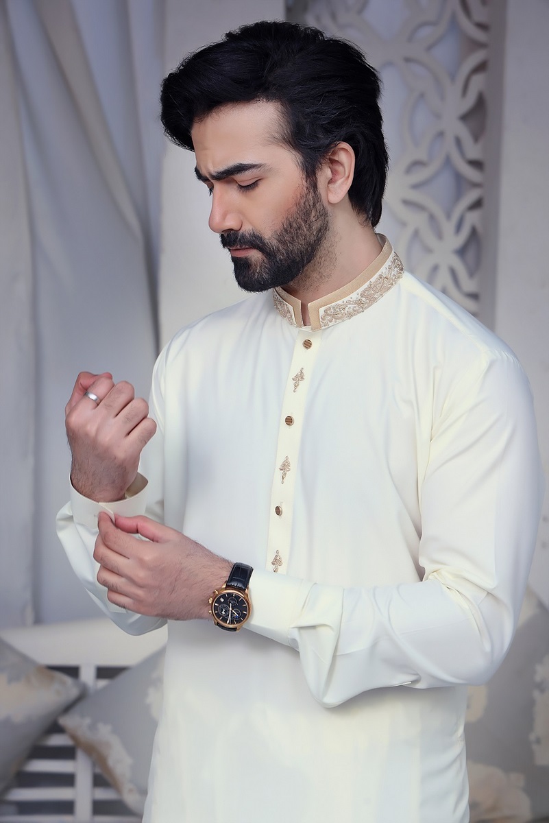 Pearl Cream TGM Fancy Kameez Shalwar Suit