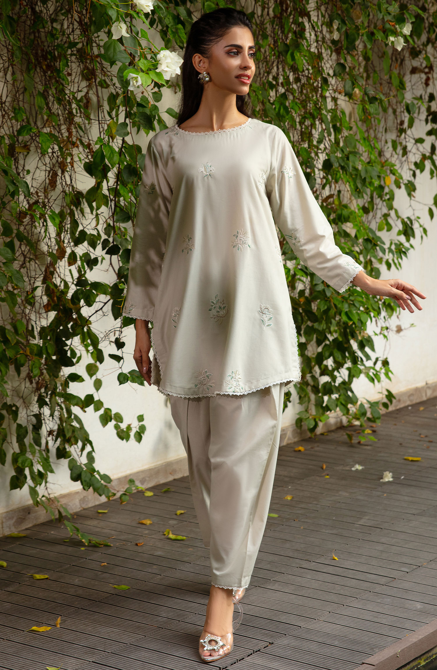 Muse Embroidered 2 Pc Pret Collection By TNG Store Pearl (Whitish Grey)