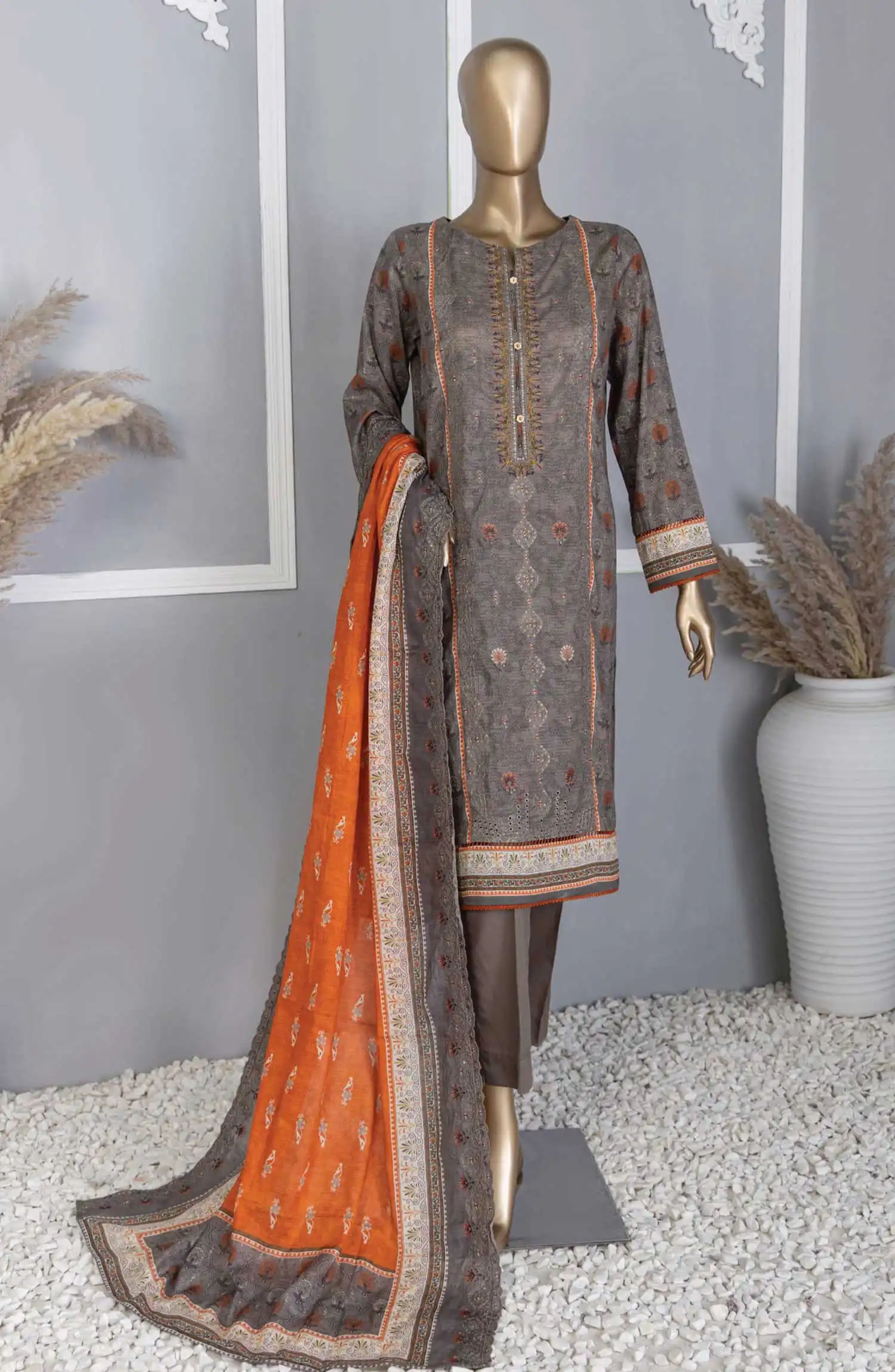 Premium Embroidered Cotton Lawn Shirt With Embroidered Cutwork Lawn Dupatta Vol 02 - PEC 752