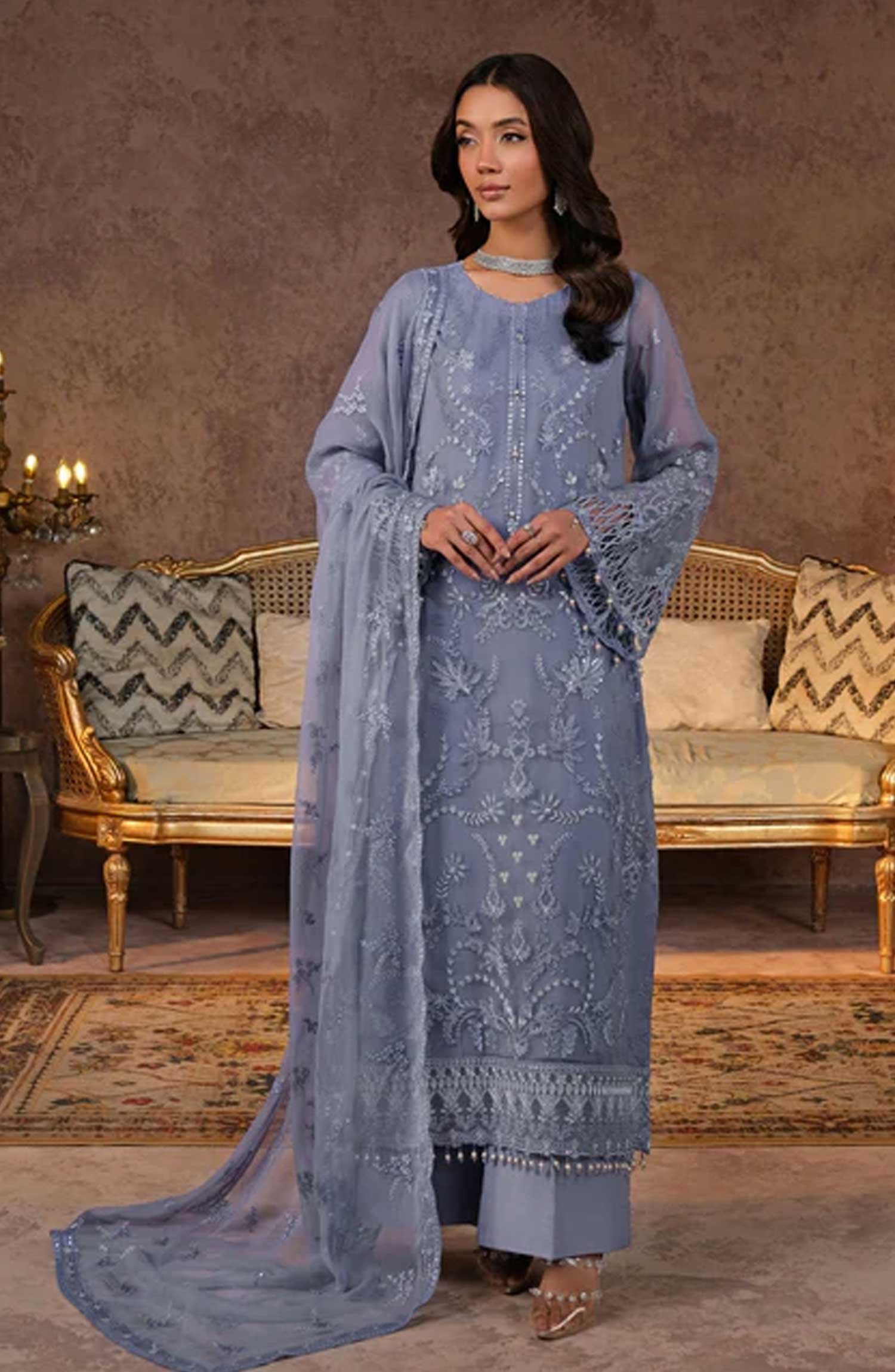 Lamisah Luxury Chiffon Unstitched Collection By Lavish Premium - Periwinkle