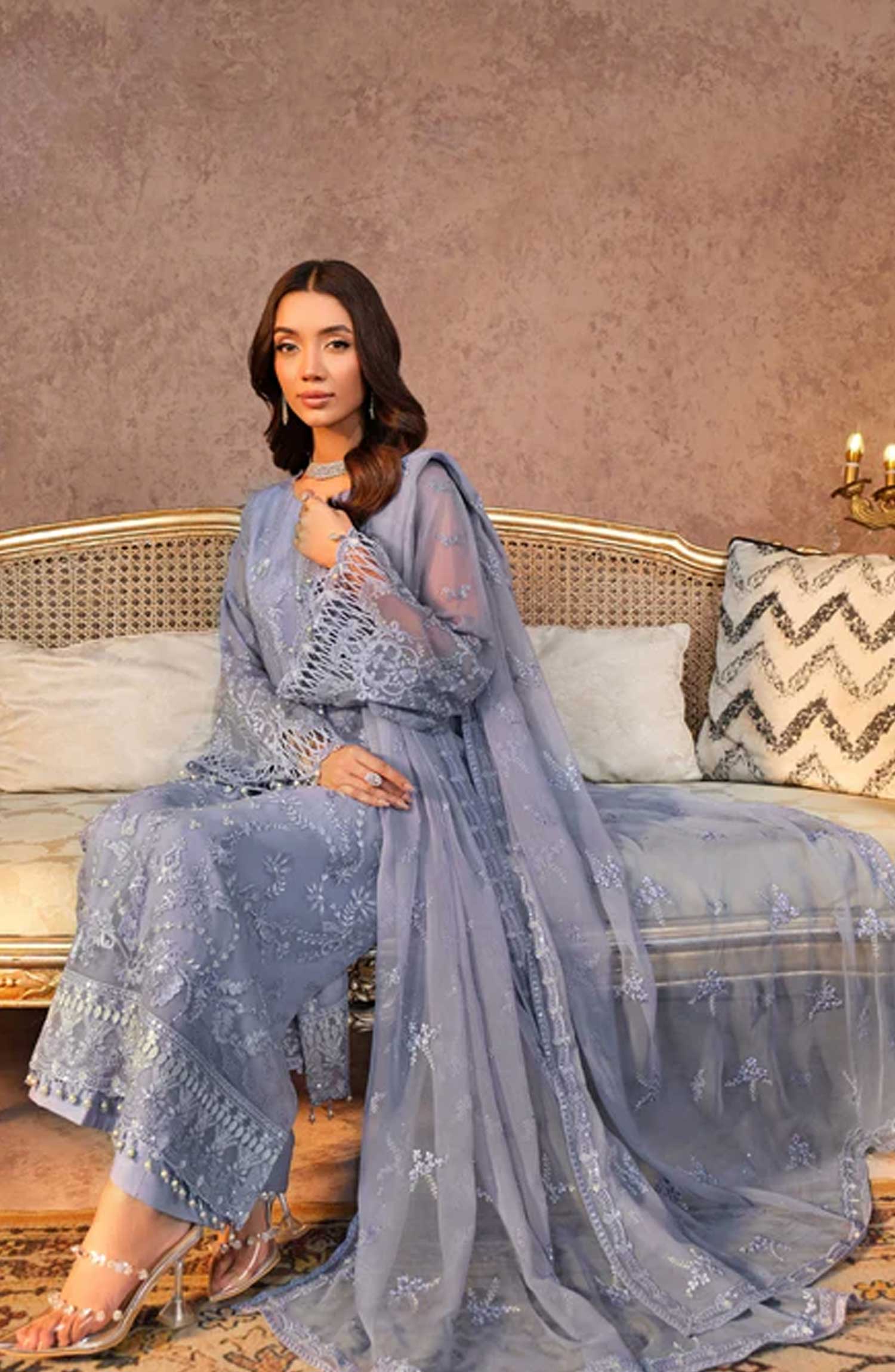 Lamisah Luxury Chiffon Unstitched Collection By Lavish Premium - Periwinkle