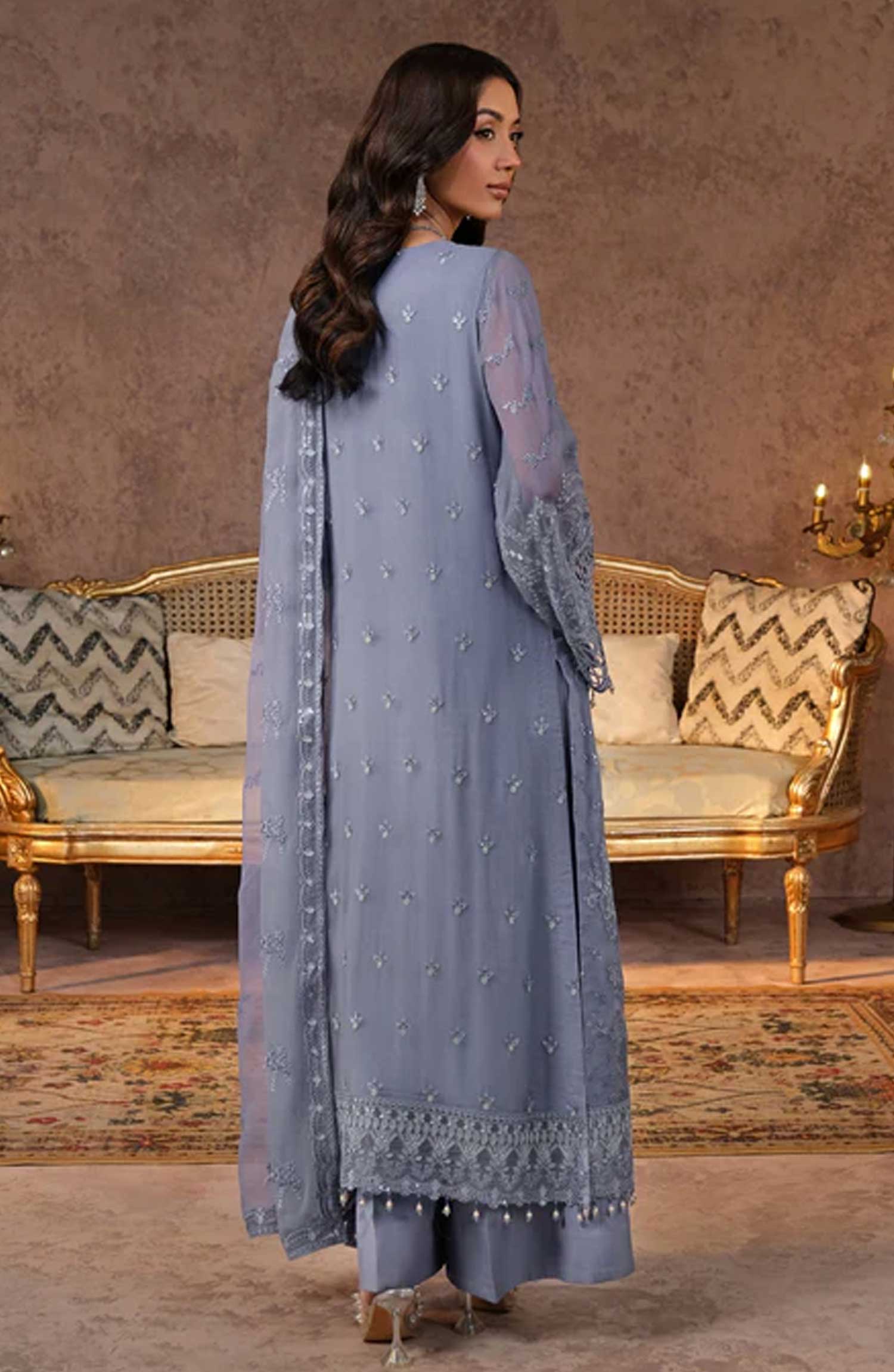 Lamisah Luxury Chiffon Unstitched Collection By Lavish Premium - Periwinkle