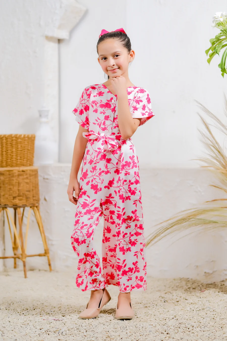 Kids 1 pc ready to wear - Pink Petals Jumpsuit