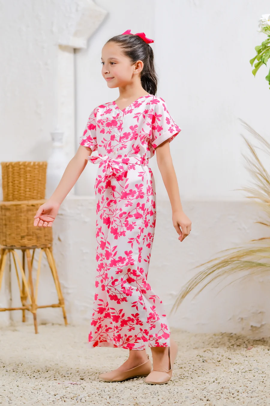 Kids 1 pc ready to wear - Pink Petals Jumpsuit