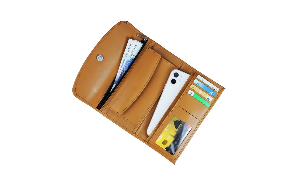 Women Essential Everyday Leather Clutch Wallet ROUND CAMEL