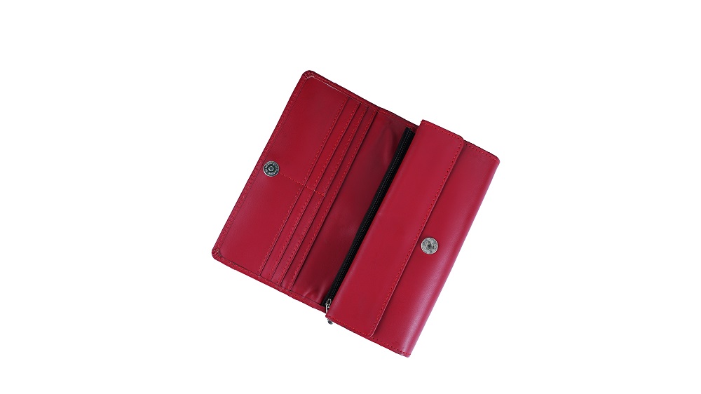 Women Round Stripe Leather Clutch Long Wallet PIPIN RED