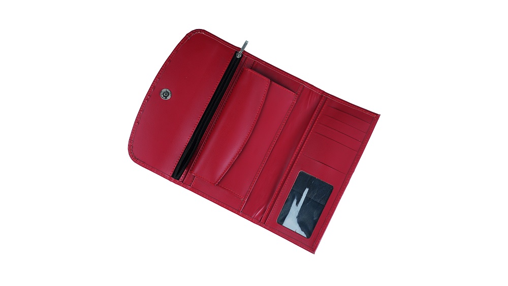 Women Essential Everyday Leather Clutch Wallet W-ROUND RED