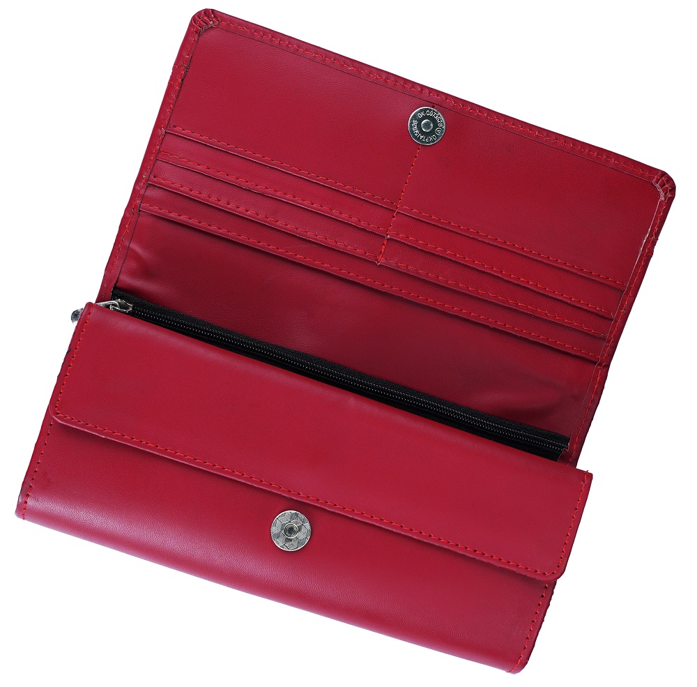 Women Round Stripe Leather Clutch Long Wallet PIPIN RED