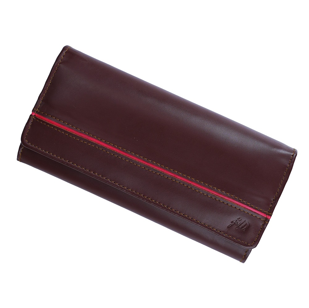 Women Round Stripe Leather Clutch Long Wallet PIPIN BURGUNDY 