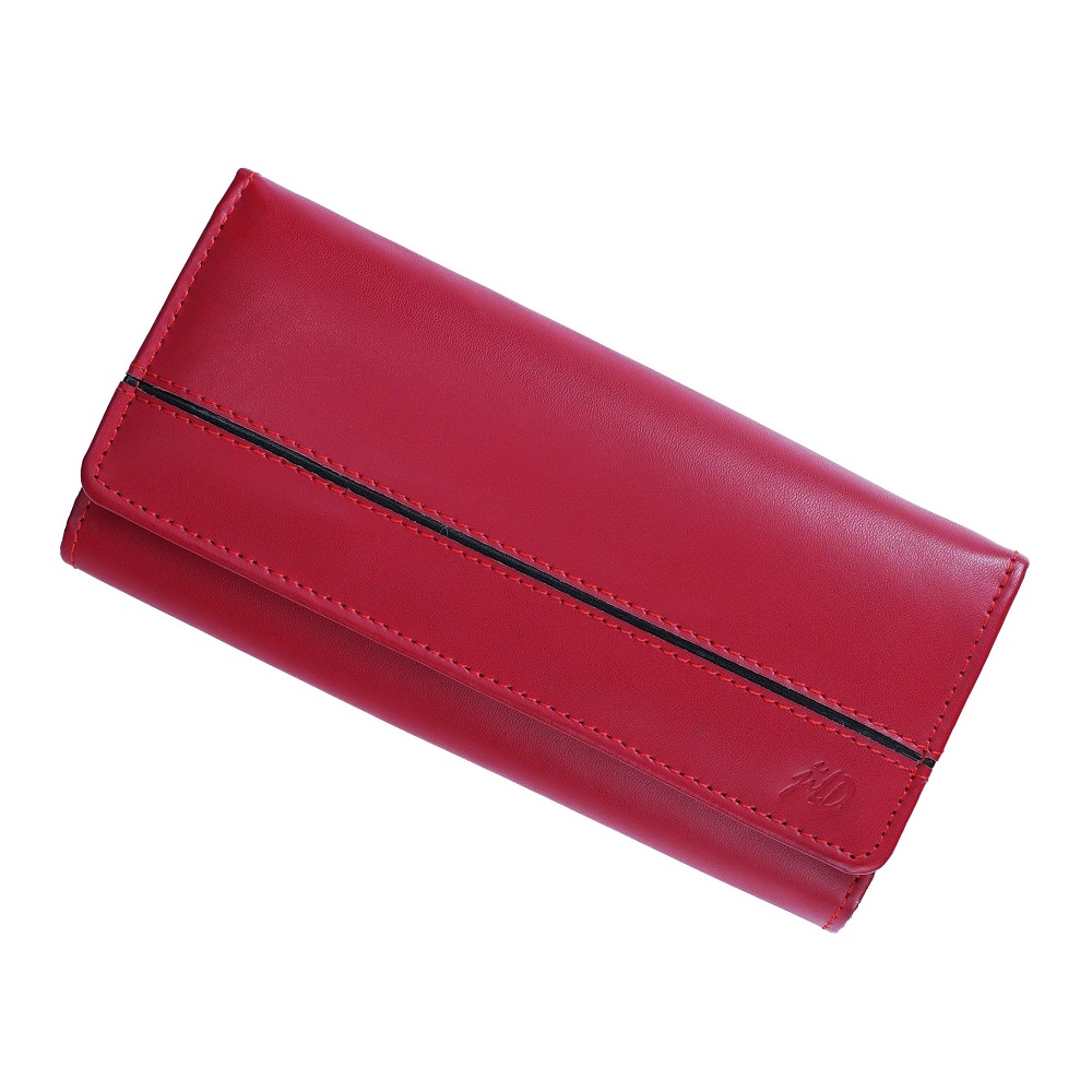 Women Round Stripe Leather Clutch Long Wallet PIPIN RED