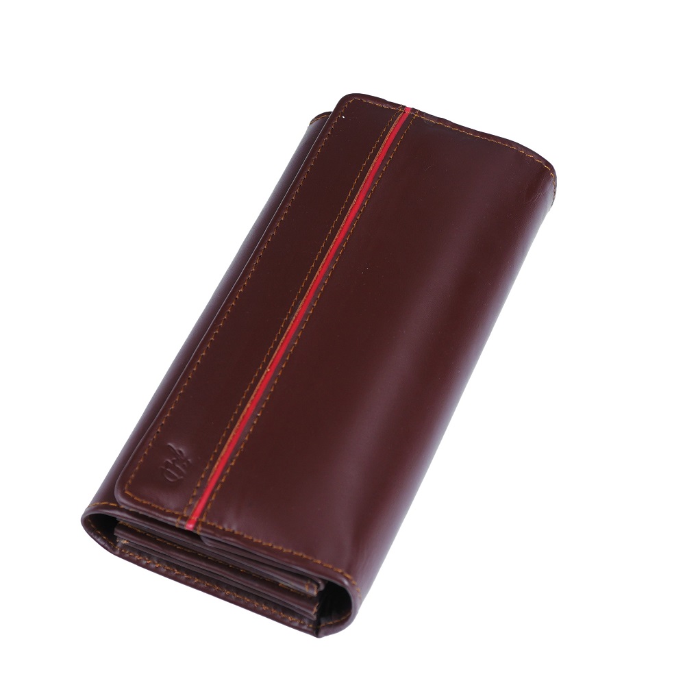 Women Round Stripe Leather Clutch Long Wallet PIPIN BURGUNDY 