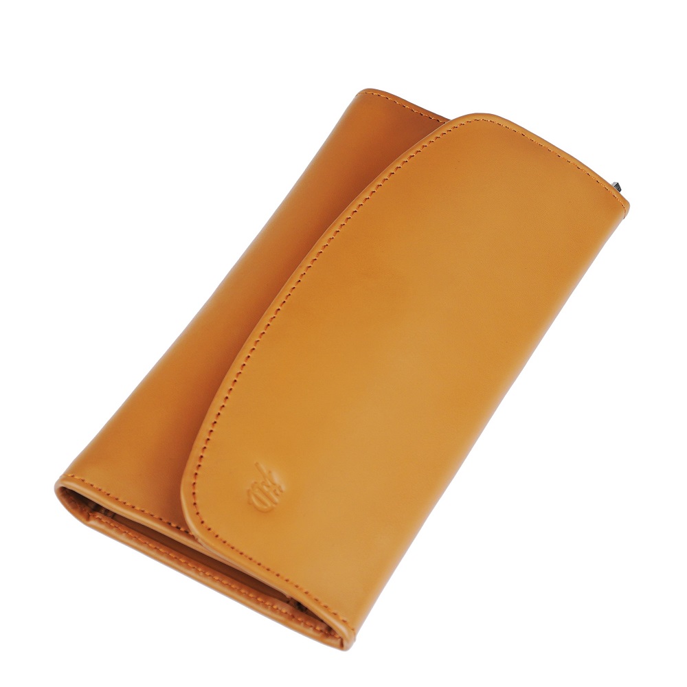 Women Essential Everyday Leather Clutch Wallet ROUND CAMEL