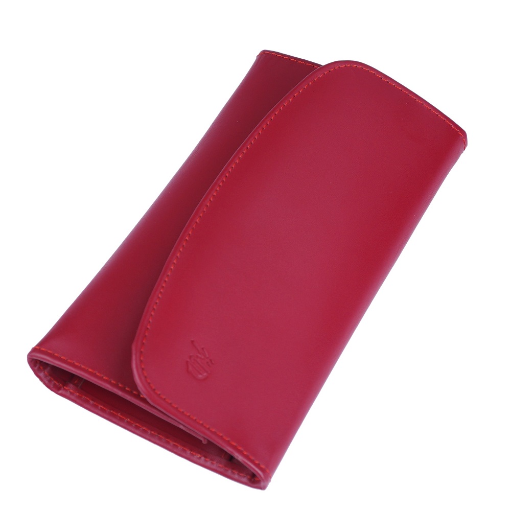 Women Essential Everyday Leather Clutch Wallet W-ROUND RED