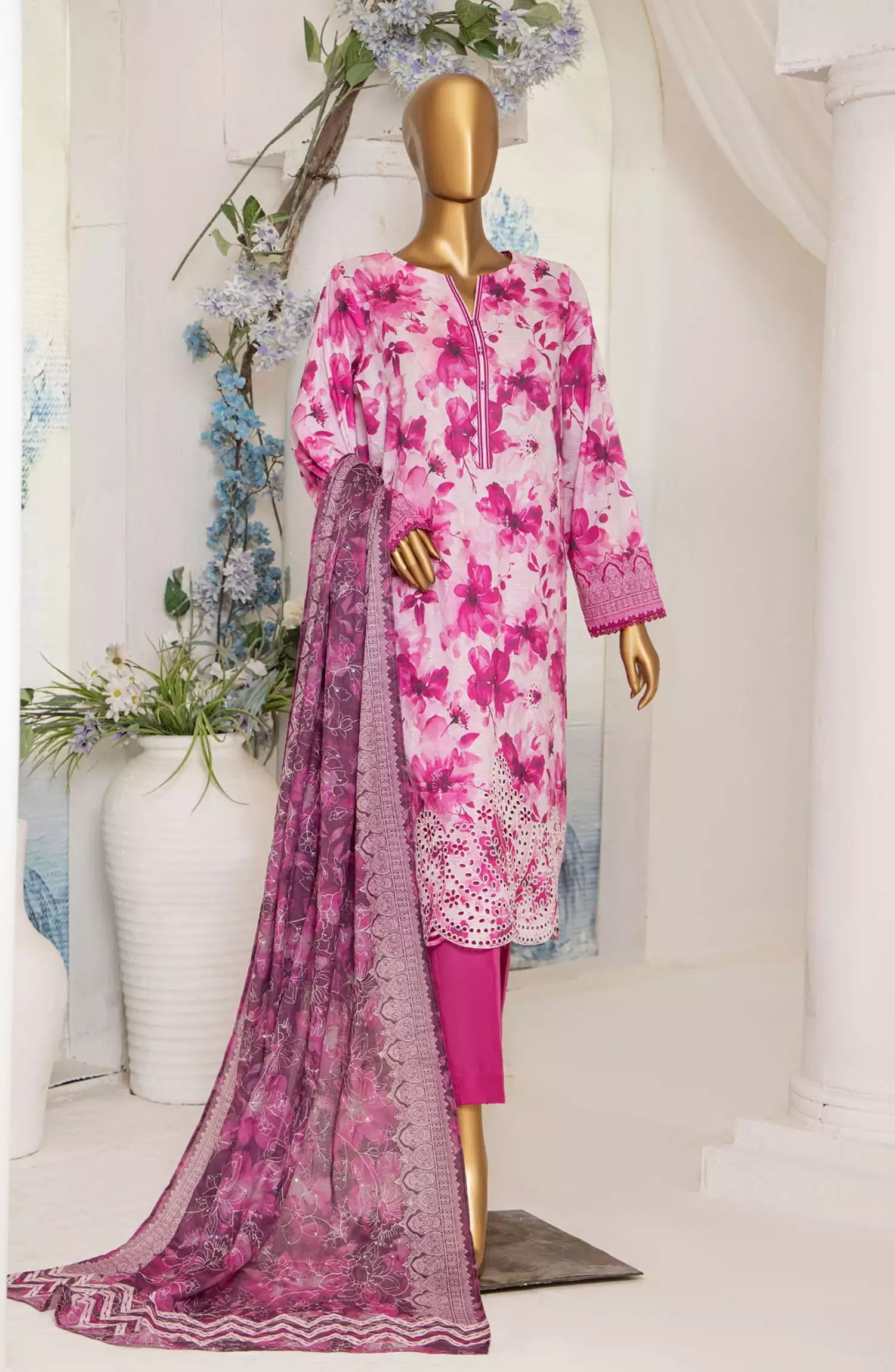 HZ Printkari Slub Cambric Embroidered Collection - PSC 207