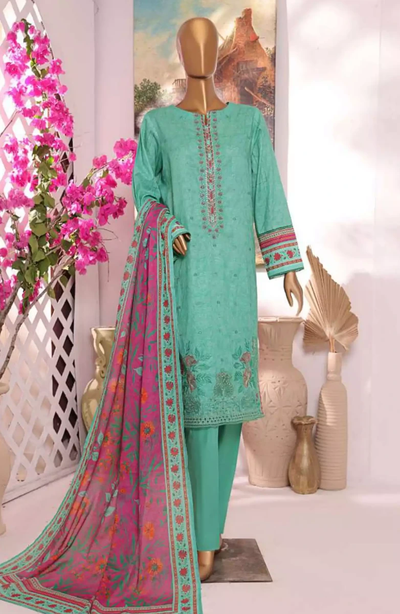 HZ Printkari Slub Cambric Embroidered Collection-PSC-217