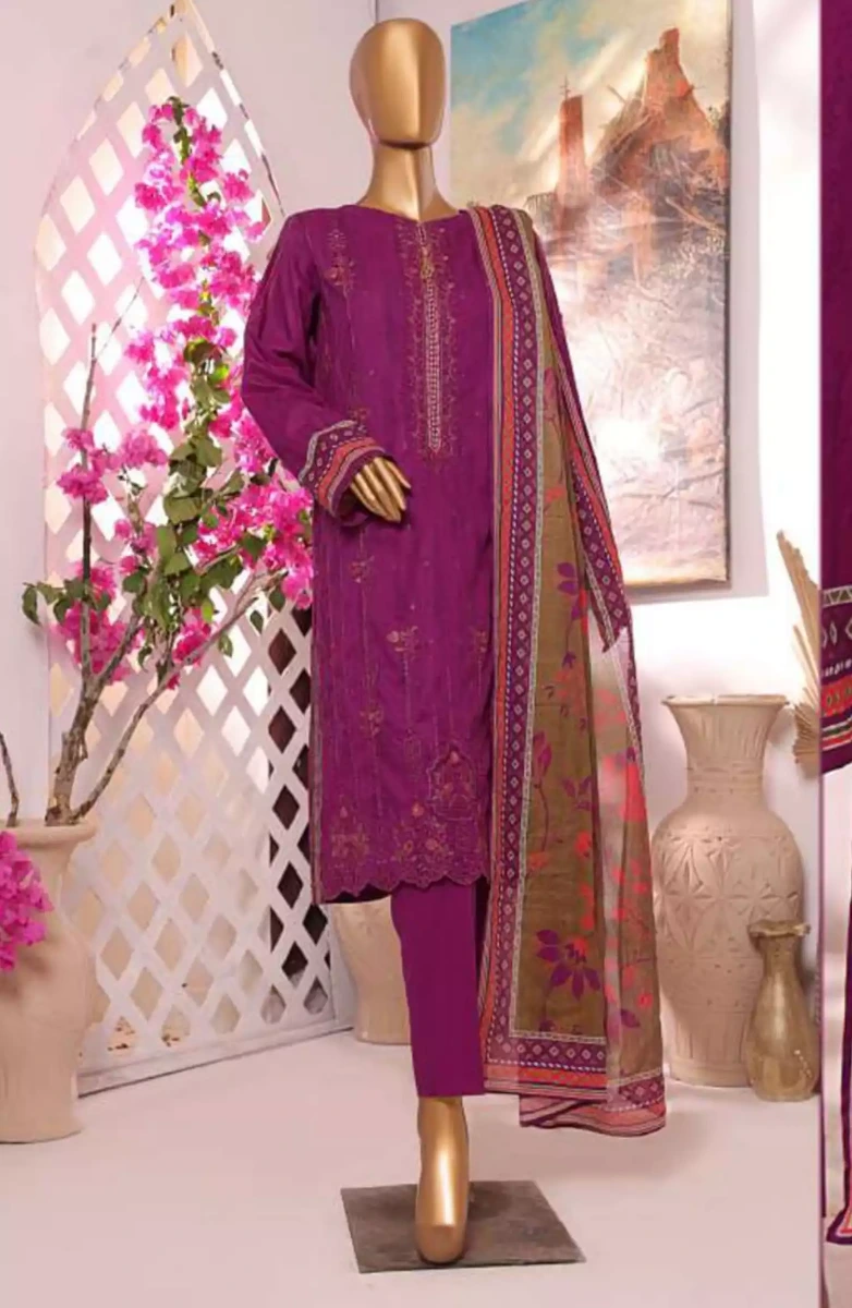 HZ Printkari Slub Cambric Embroidered Collection-PSC-220