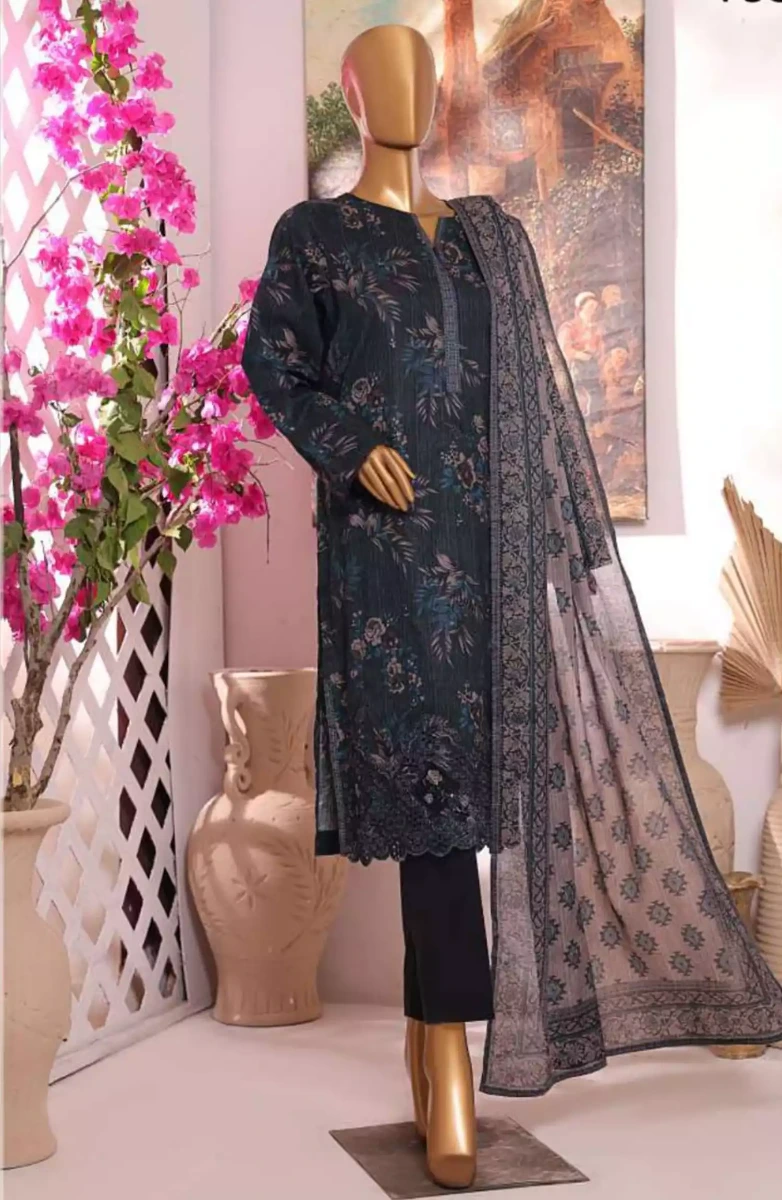 HZ Printkari Slub Cambric Embroidered Collection-PSC-224