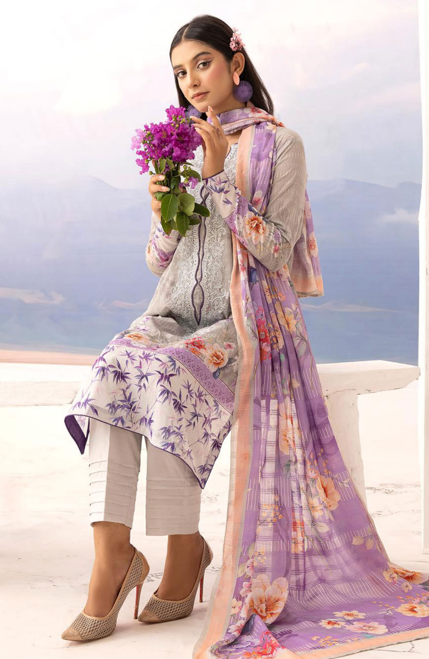 Rang Nagar Embroidered and Printed Unstitched Lawn Collection By NUR Vol 02 - RN-400