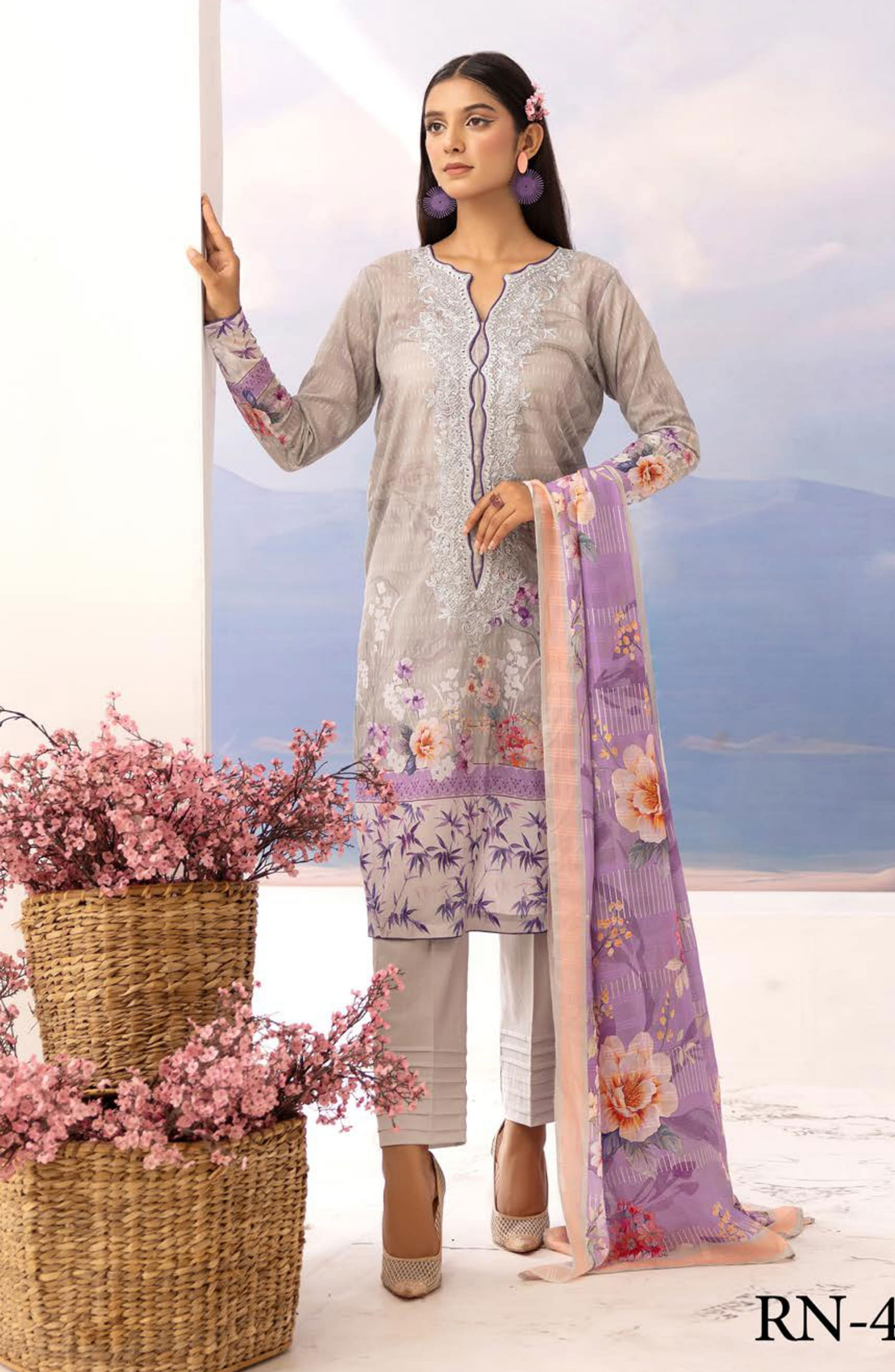 Rang Nagar Embroidered and Printed Unstitched Lawn Collection By NUR Vol 02 - RN-400