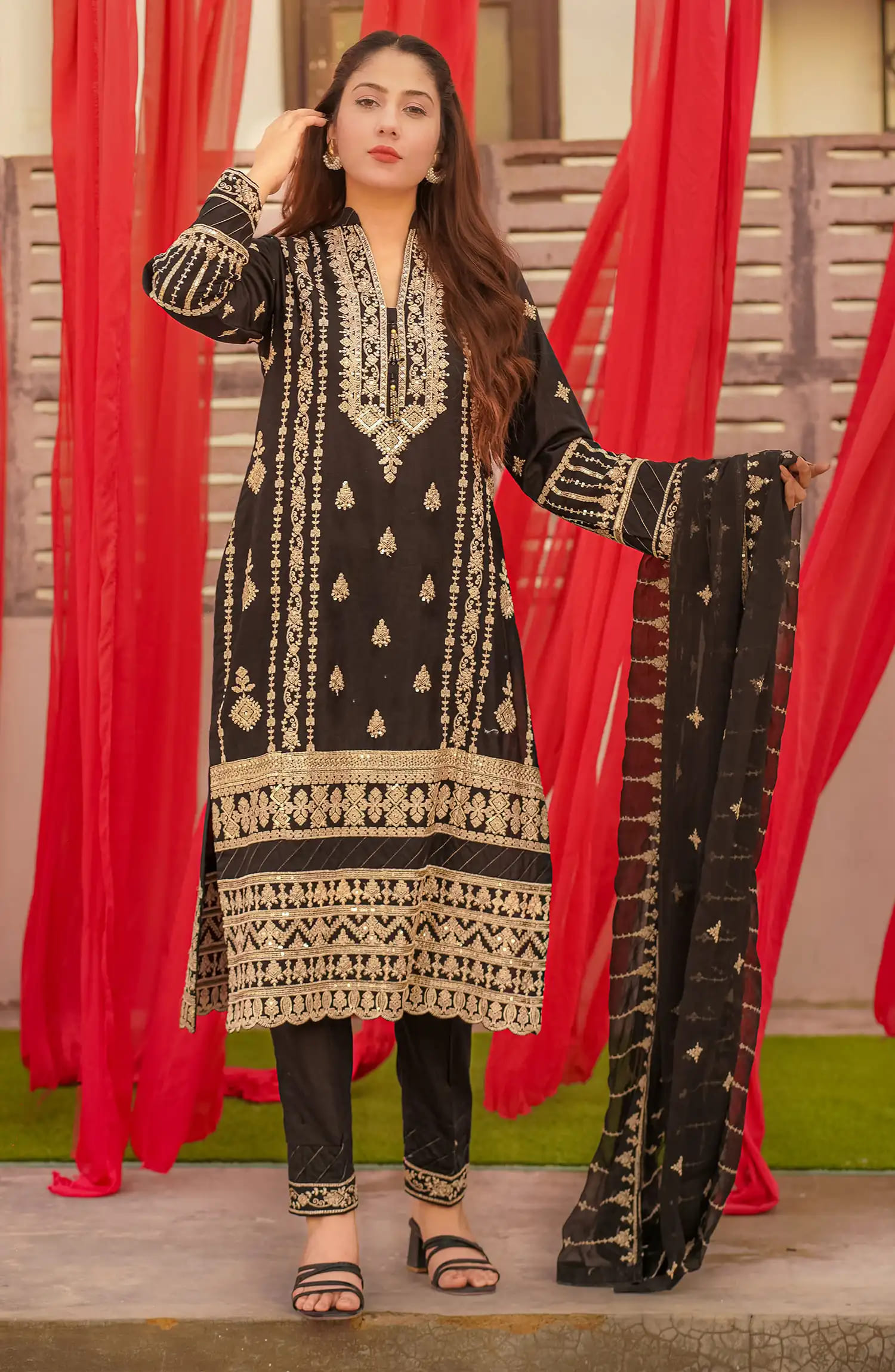 Roop Rang Stitched Collection By AL Harir Apparel-Royal Black