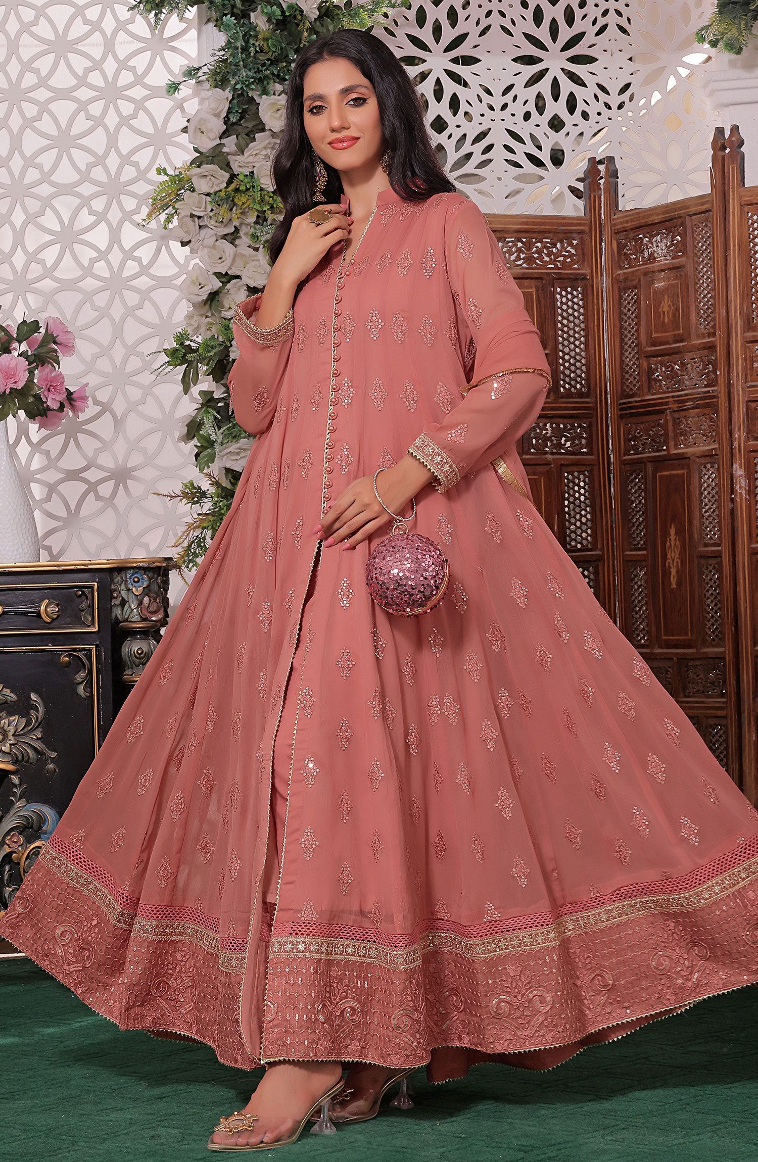 Raqs E Mughal Stitched Collection By AL Harir Apparel - Ruby Tea Pink