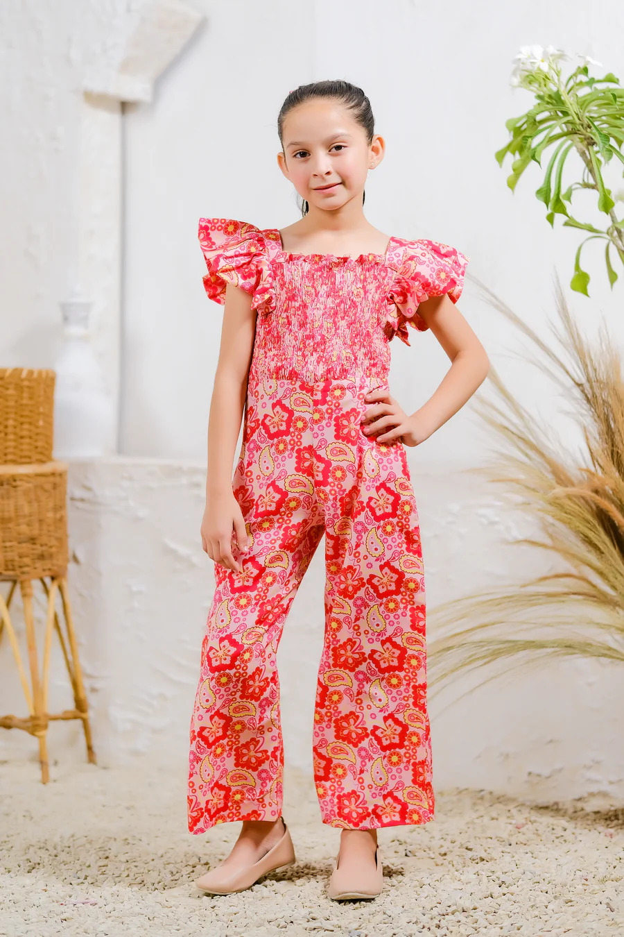 Kids 1 pc ready to wear - Scarlet Paisley Jumpsuit