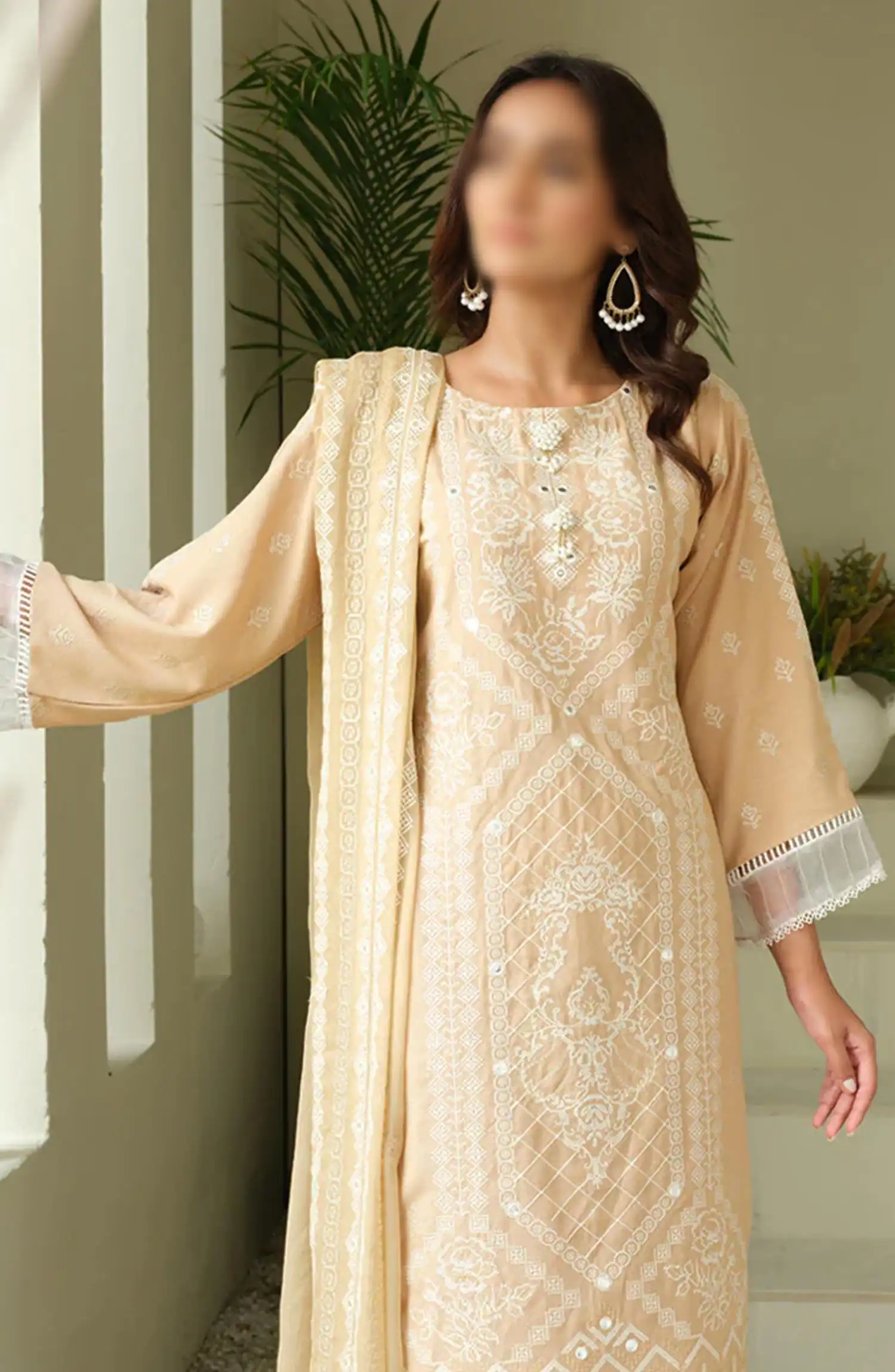 Embroidered Karandi Collection with Embroidered Chiffon Dupatta by Marjjan - SKC-101 (SKIN)