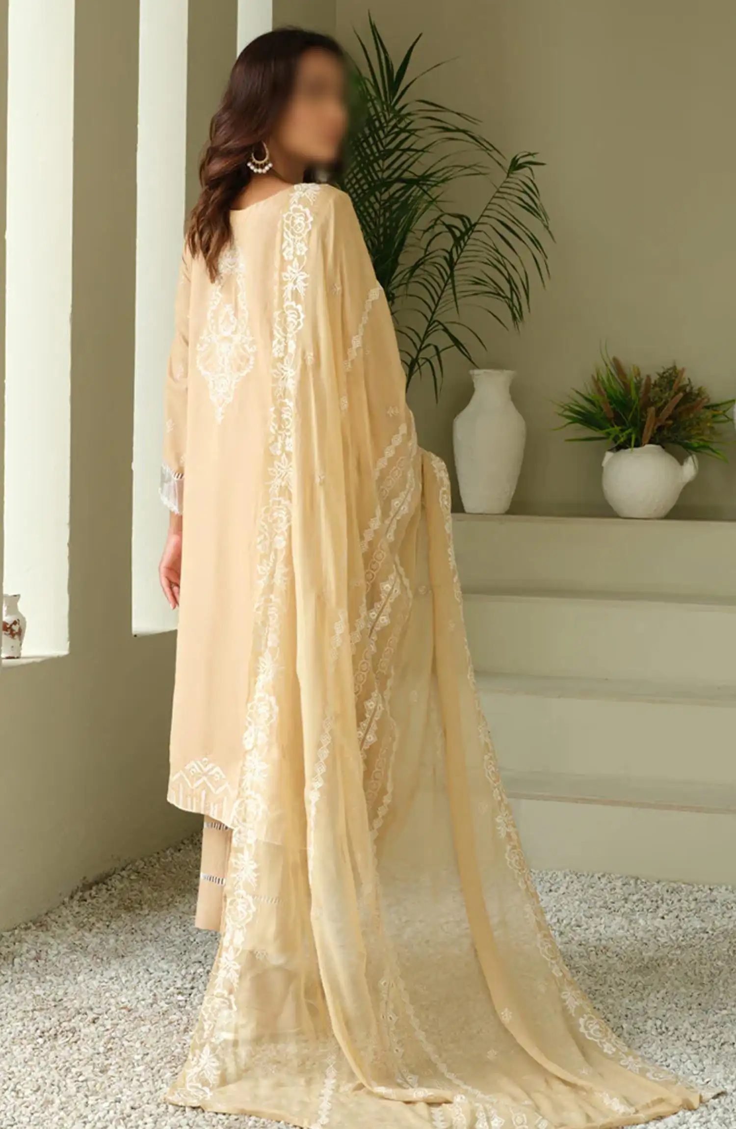 Embroidered Karandi Collection with Embroidered Chiffon Dupatta by Marjjan - SKC-101 (SKIN)