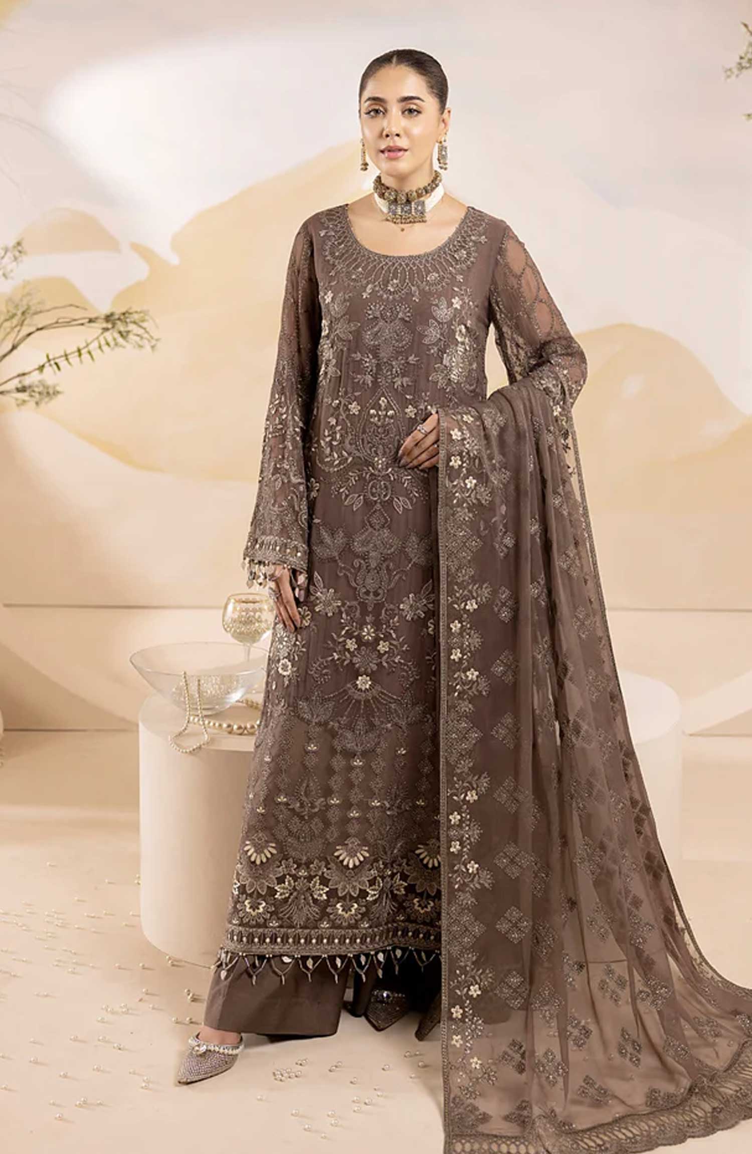 Lamisah Luxury Chiffon Unstitched Collection By Lavish Premium - Umber