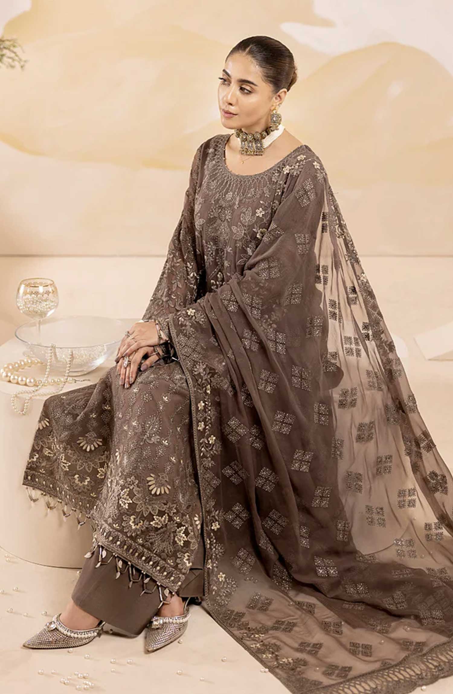 Lamisah Luxury Chiffon Unstitched Collection By Lavish Premium - Umber