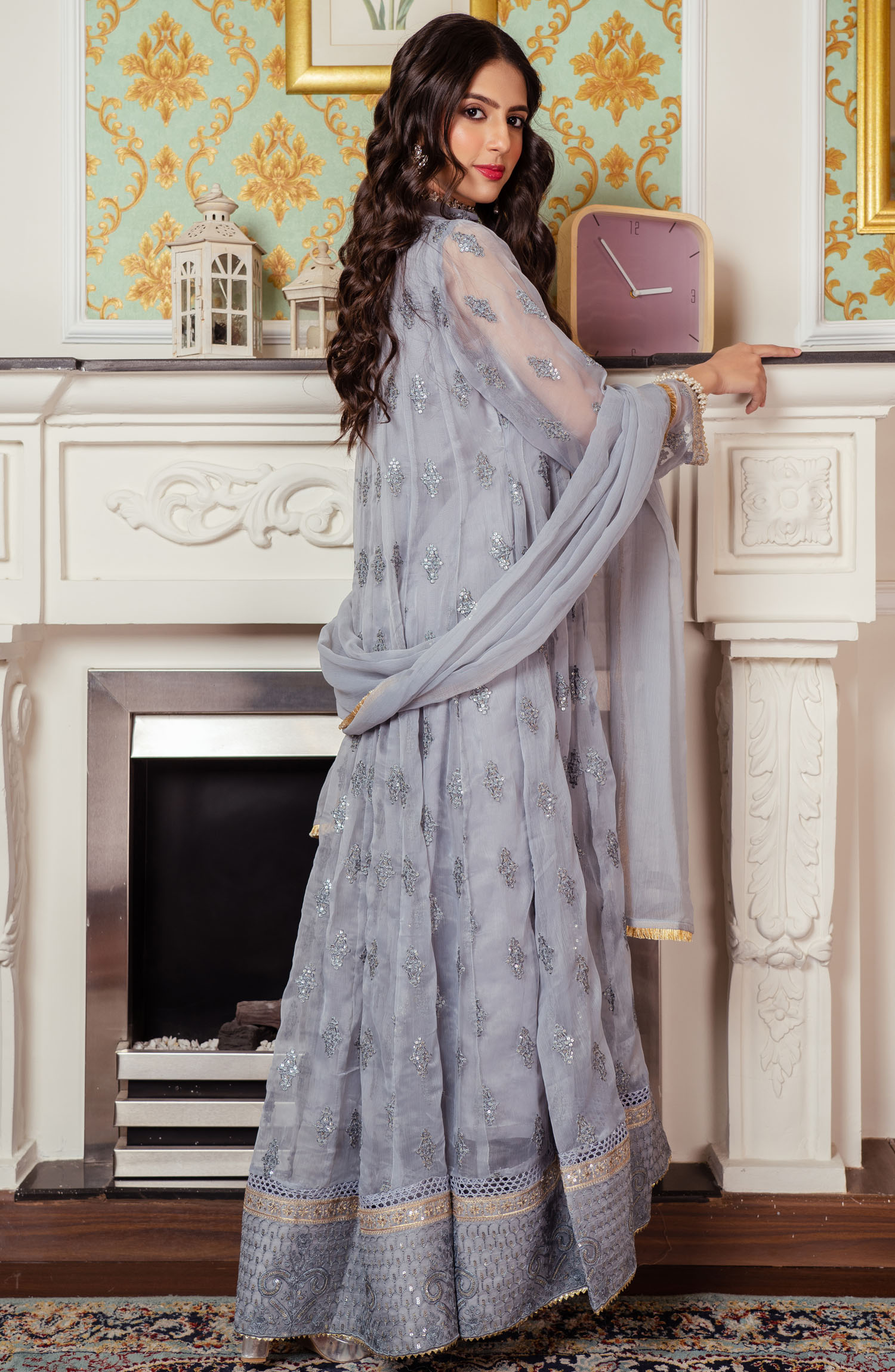 Raqs E Mughal Stitched Collection By AL Harir Apparel - Ruby Grey