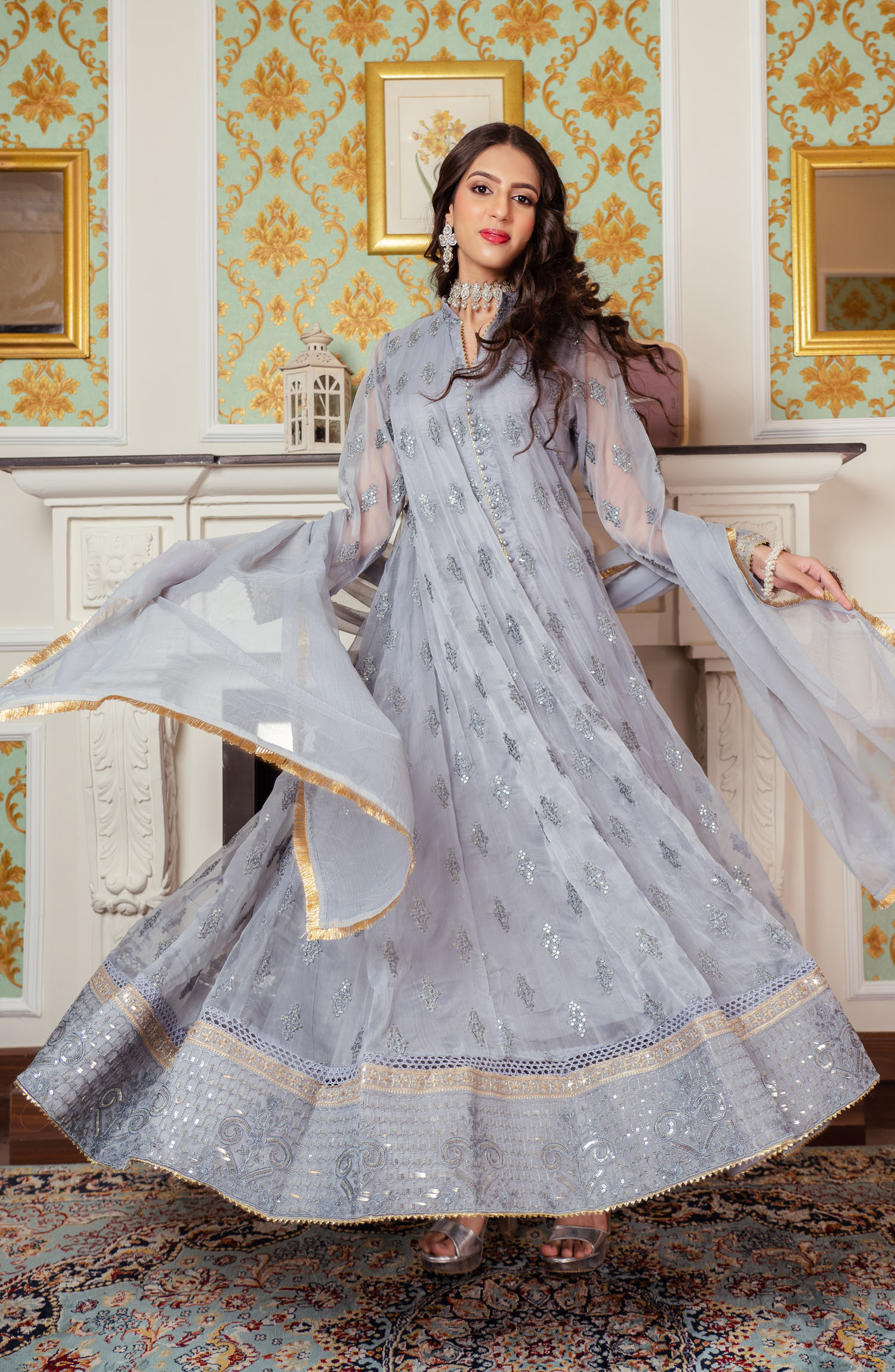 Raqs E Mughal Stitched Collection By AL Harir Apparel - Ruby Grey